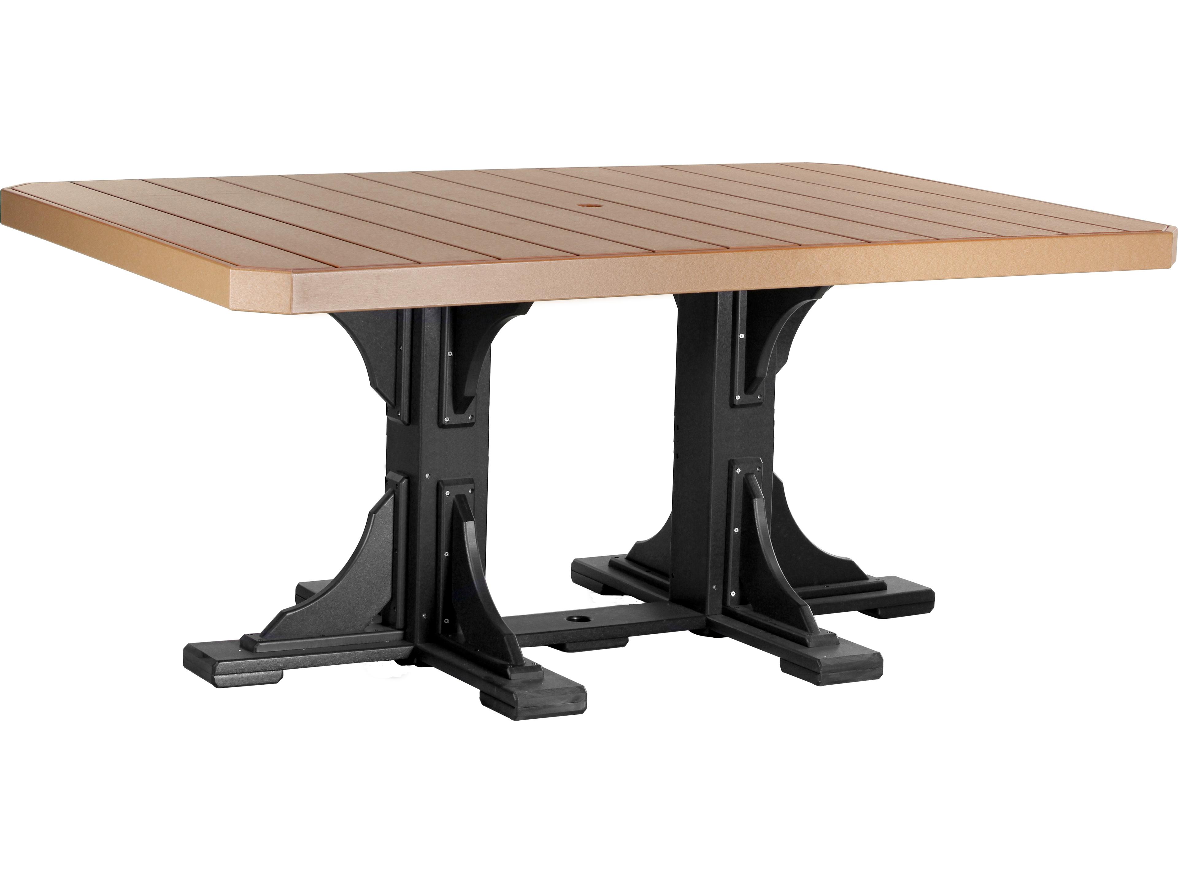 LuxCraft Recycled Plastic Rectangular Patio Counter Height Table with Umbrella Hole