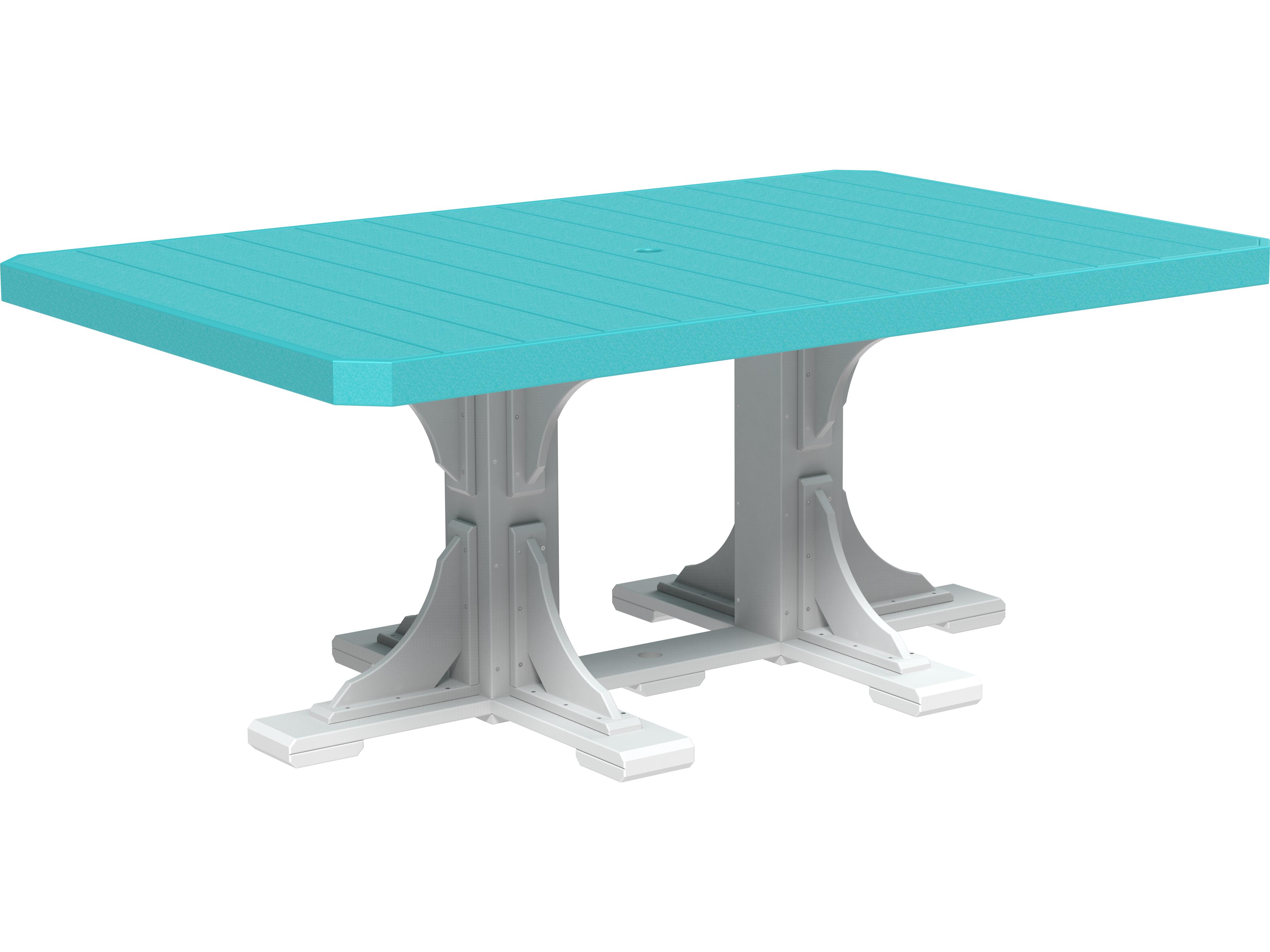 LuxCraft Recycled Plastic Rectangular Patio Dining Table with Umbrella Hole