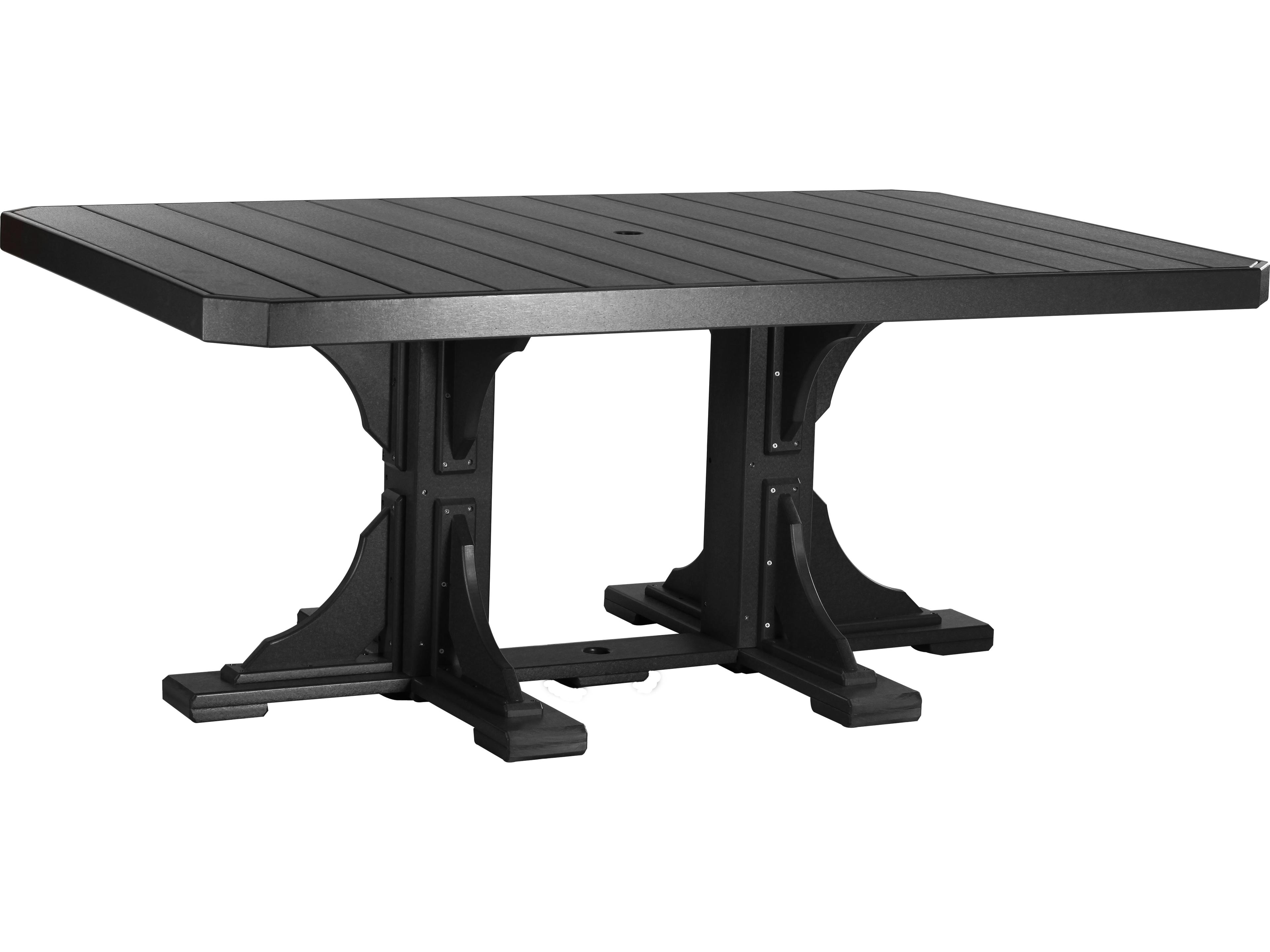 LuxCraft Recycled Plastic Rectangular Patio Dining Table with Umbrella Hole