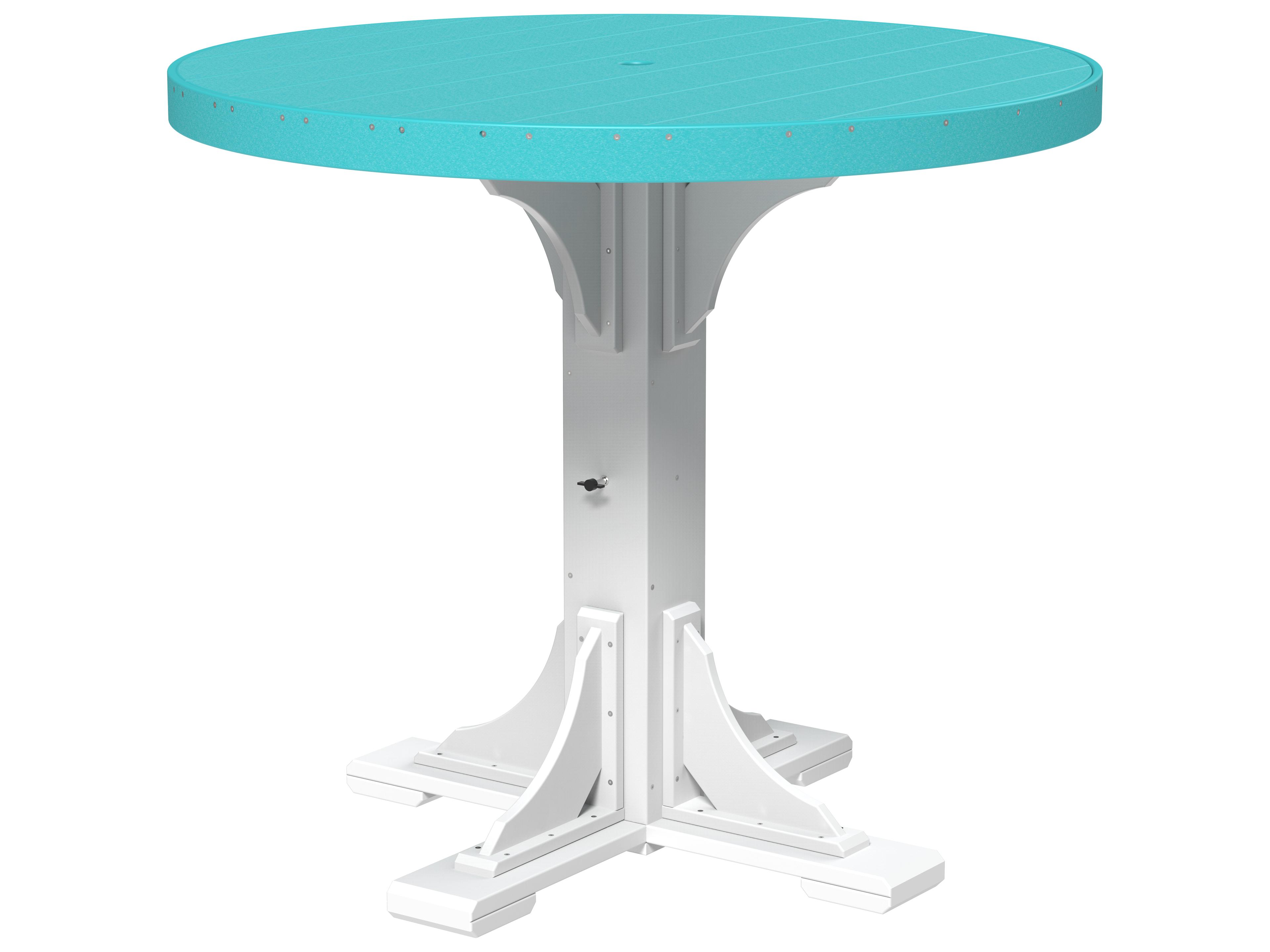 LuxCraft Recycled Plastic Round Outdoor Patio Bar Height Table with Umbrella Hole