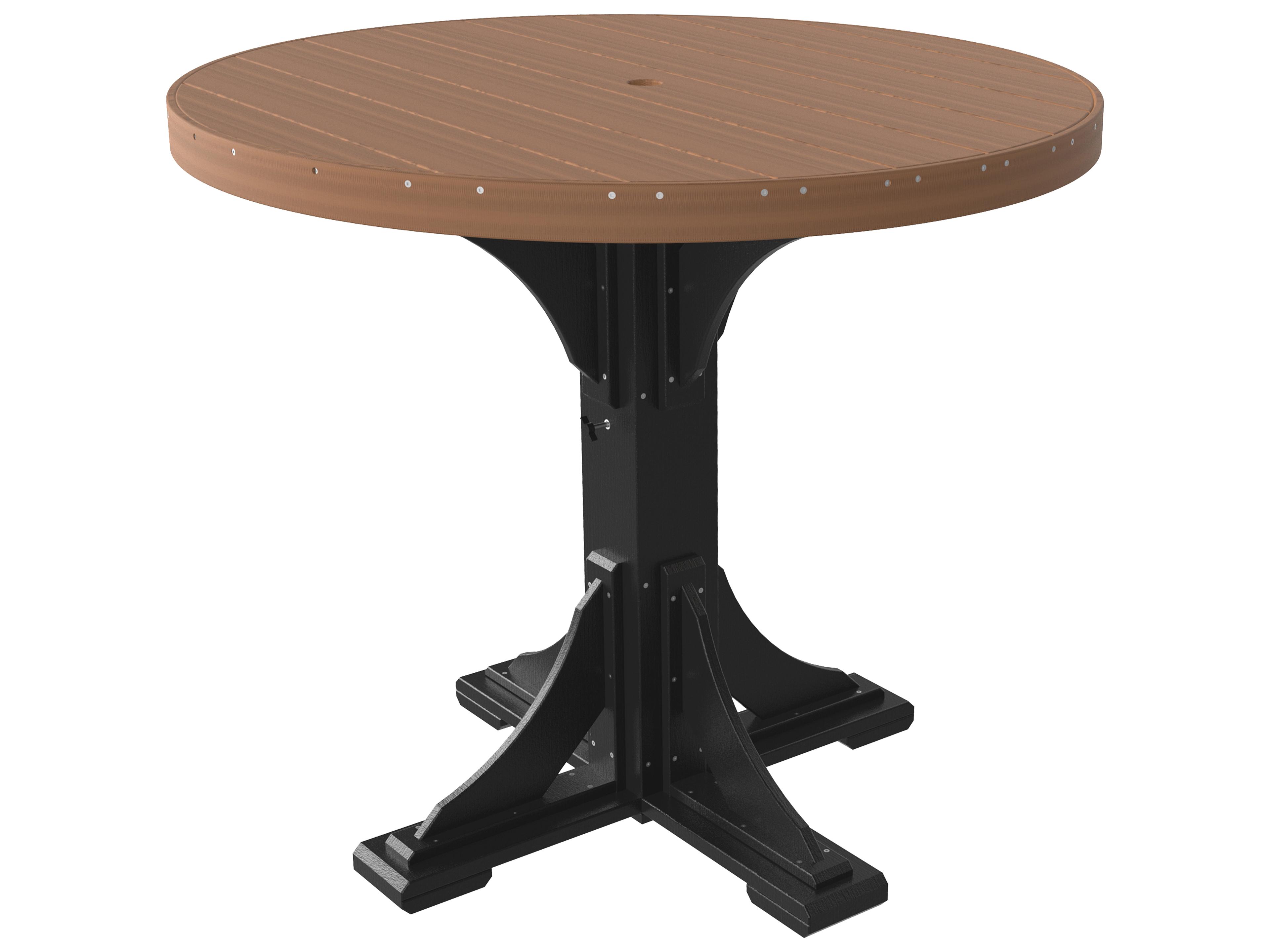 LuxCraft Recycled Plastic Round Outdoor Patio Bar Height Table with Umbrella Hole