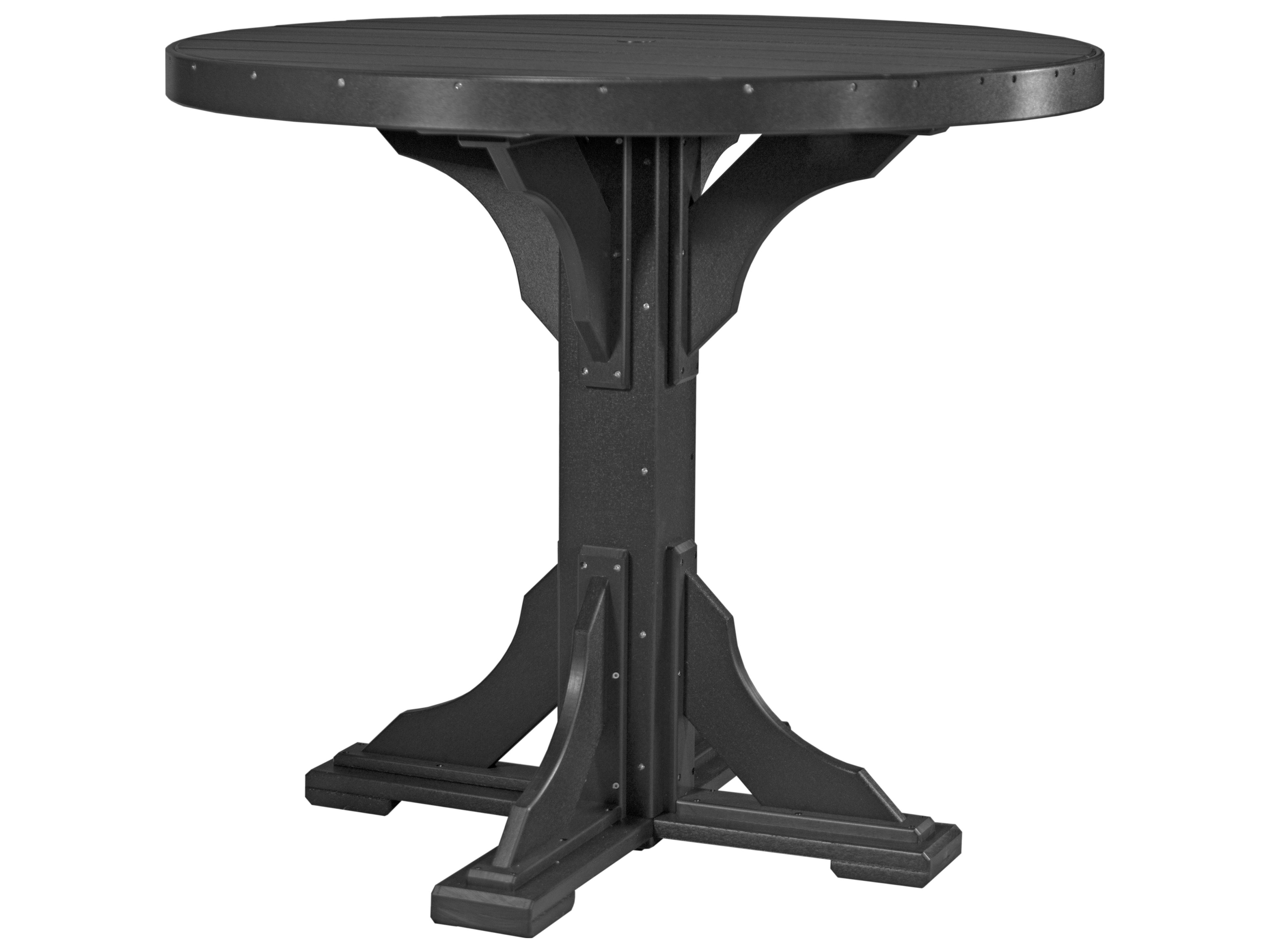 LuxCraft Recycled Plastic Round Outdoor Patio Bar Height Table with Umbrella Hole
