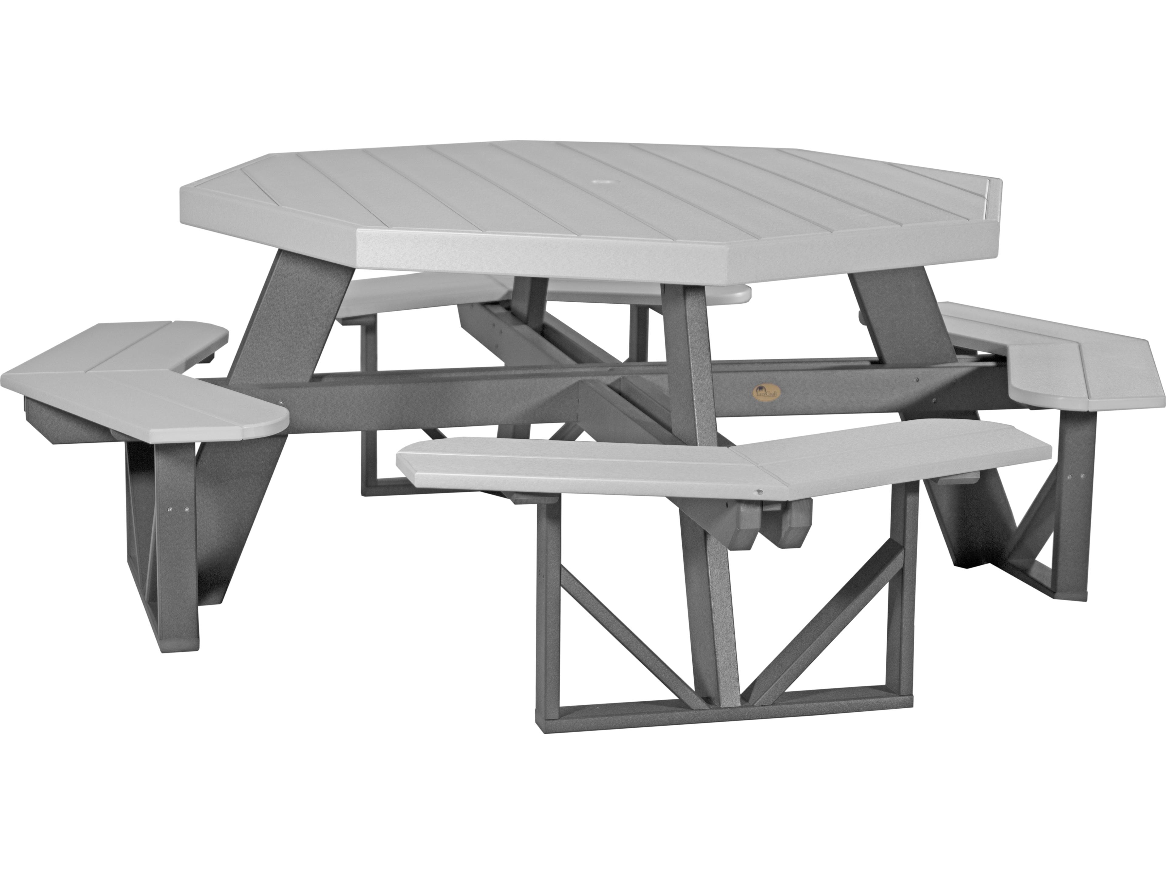 LuxCraft Recycled Plastic Octagon Outdoor Picnic Table with Umbrella Hole