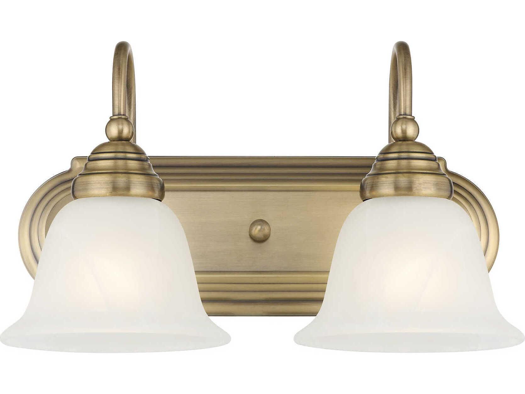 Livex Lighting Belmont 2-Light Antique Brass Glass Vanity Light