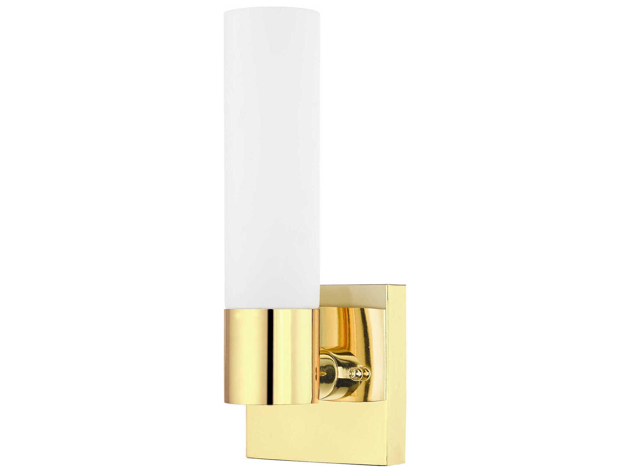 Livex Lighting Aero 1-Light Polished Brass White Glass Wall Sconce