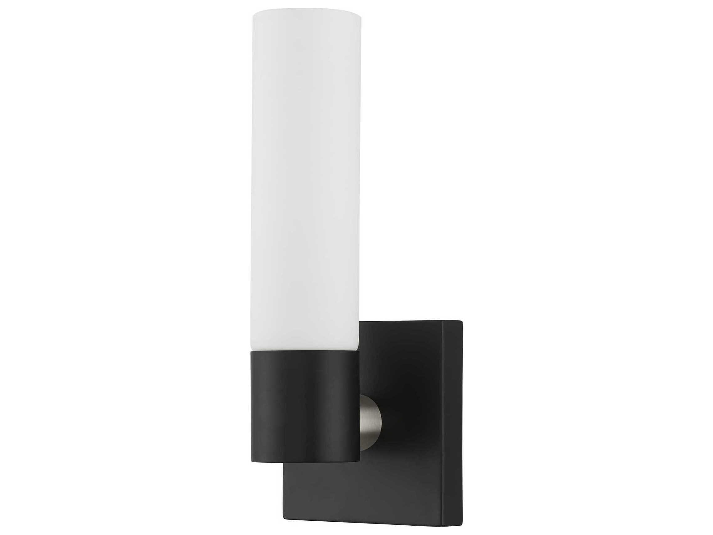 Livex Lighting Aero 1-Light Black With Brushed Nickel Accent Glass Wall Sconce