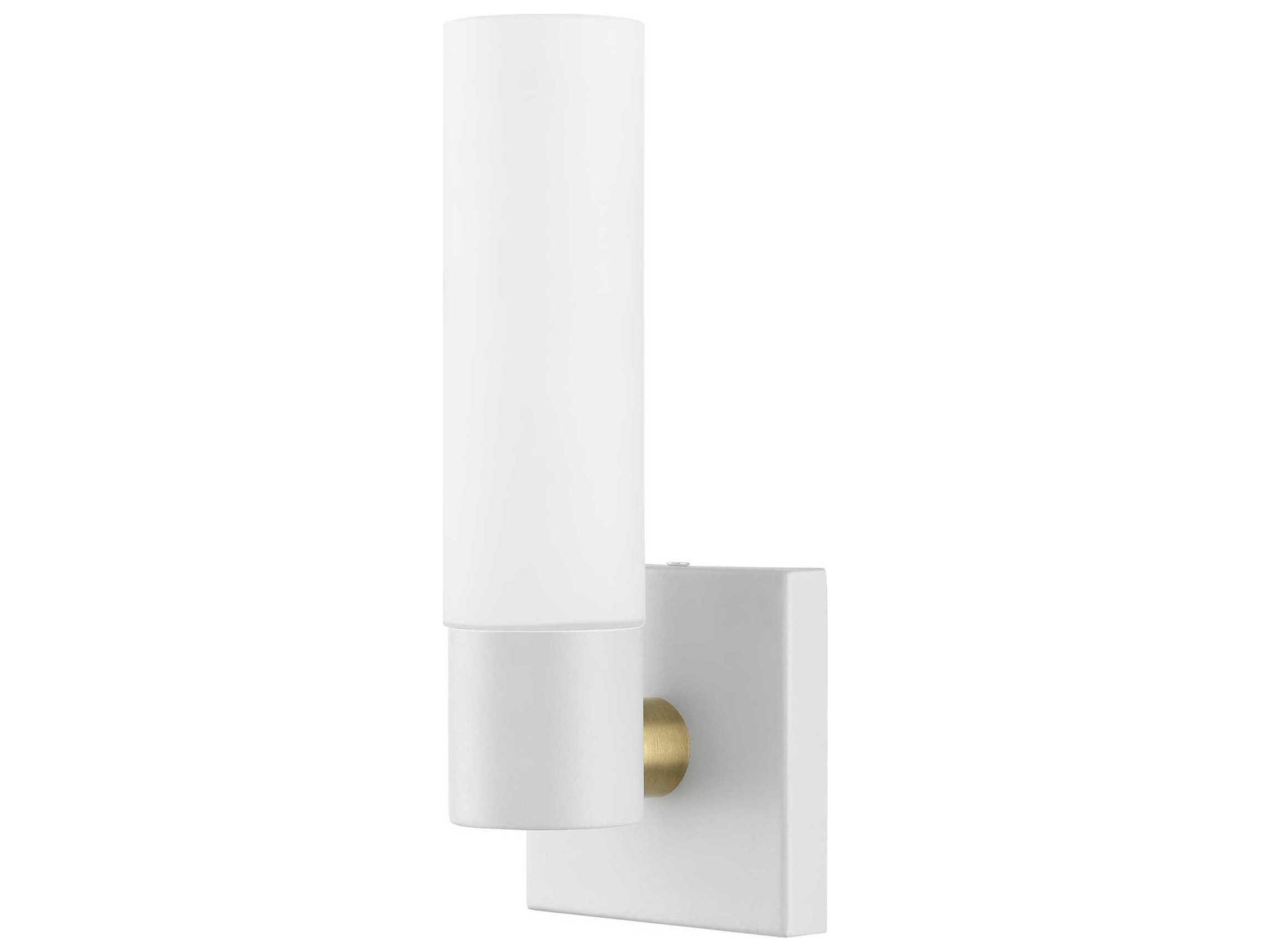 Livex Lighting Aero 1-Light Textured White With Antique Brass Accent Glass Wall Sconce