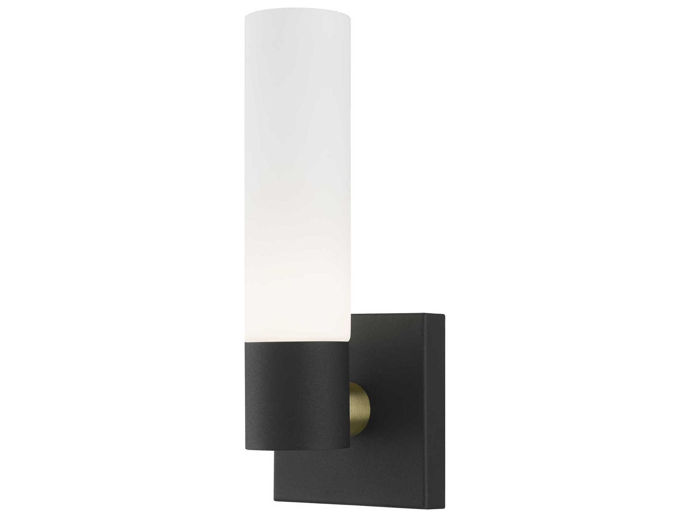 Livex Lighting Aero 1-Light Textured Black With Antique Brass Accent Glass Wall Sconce