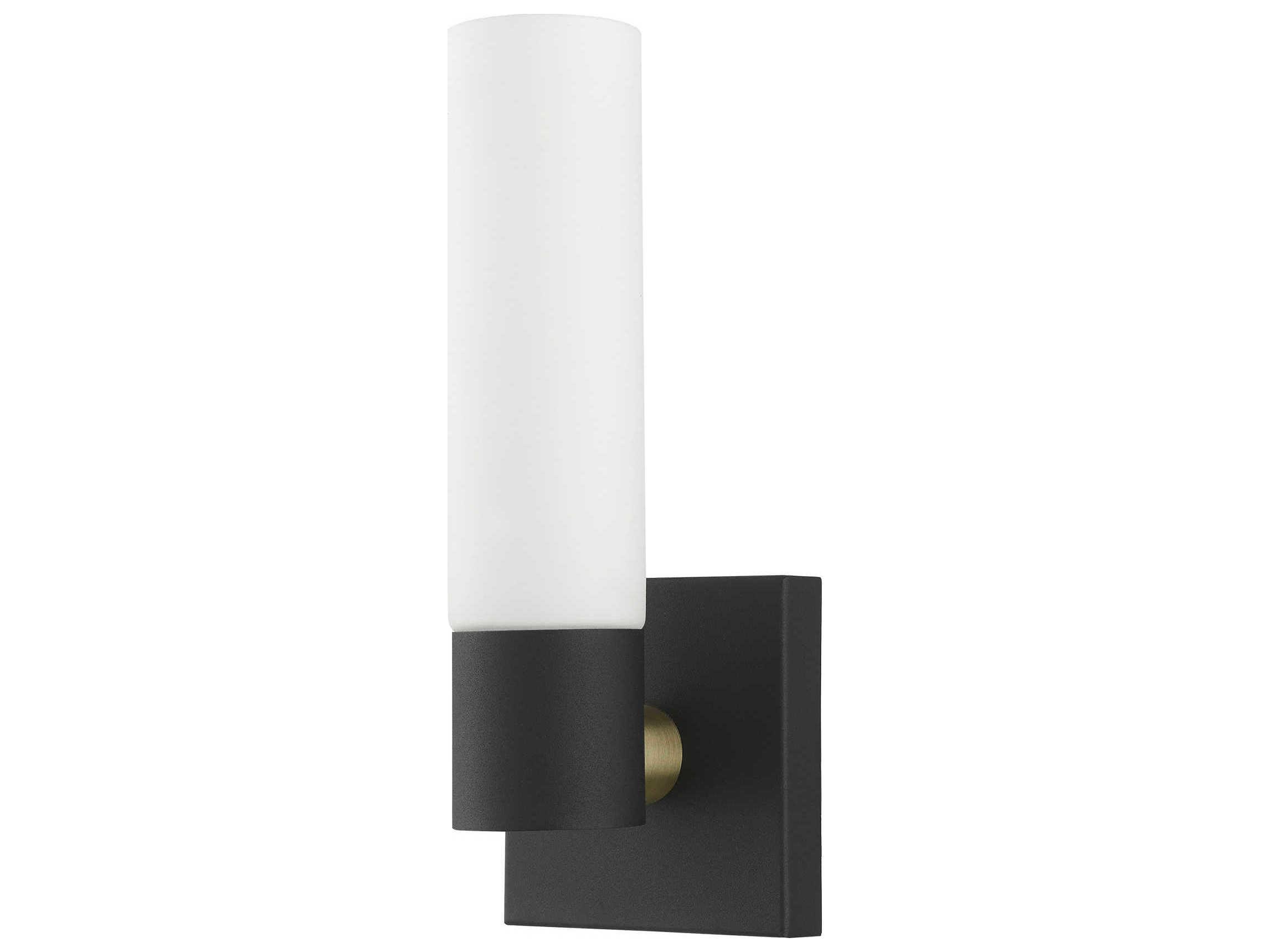 Livex Lighting Aero 1-Light Textured Black With Antique Brass Accent Glass Wall Sconce