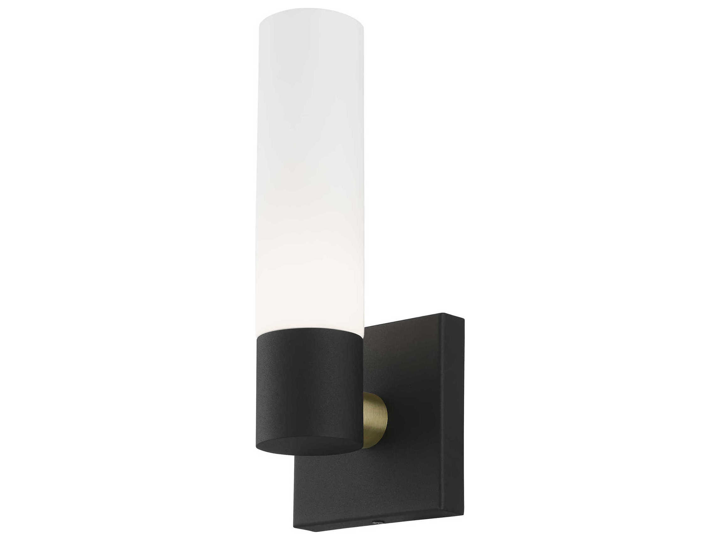 Livex Lighting Aero 1-Light Textured Black With Antique Brass Accent Glass Wall Sconce