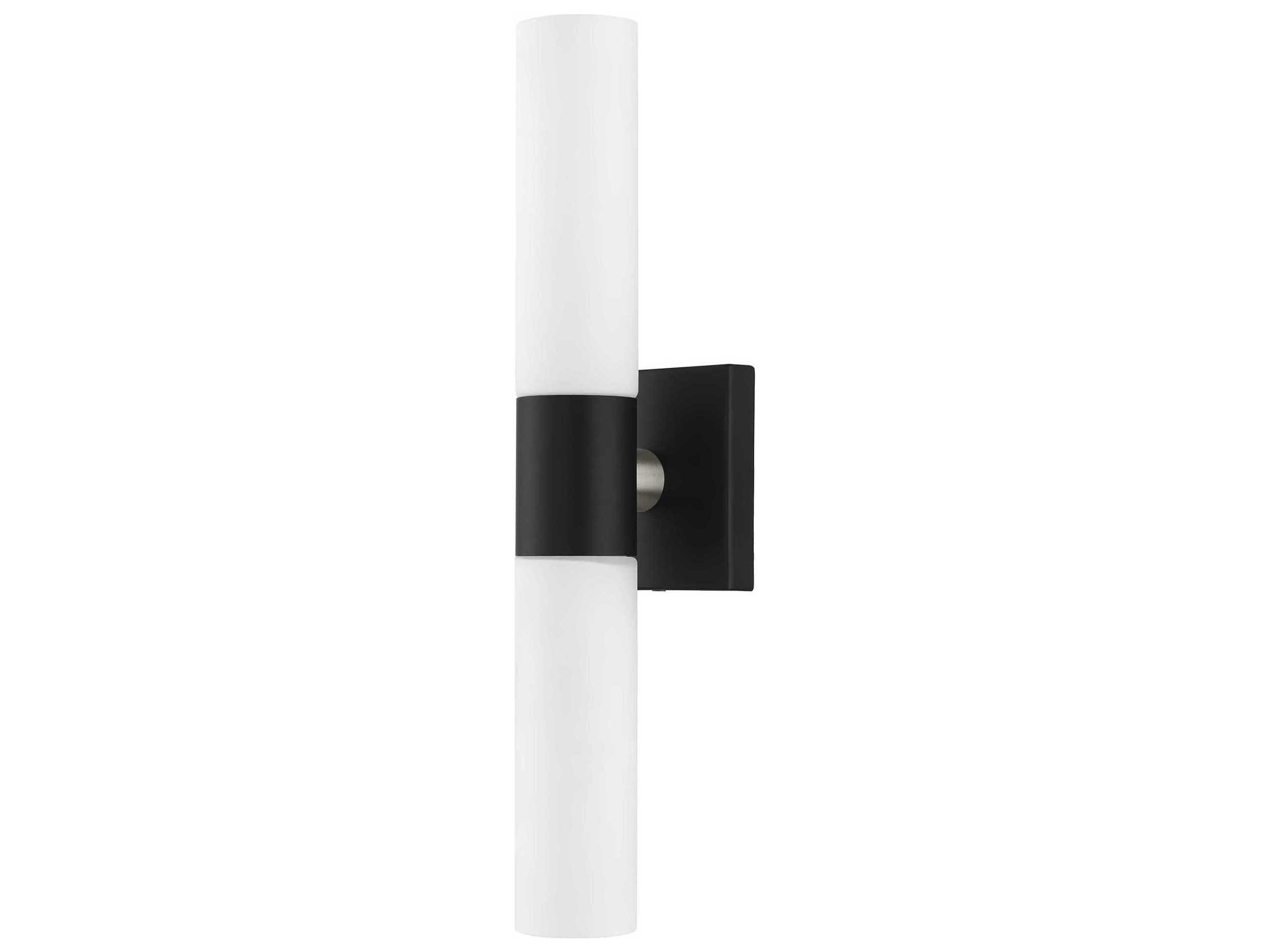 Livex Lighting Aero 2-Light Black With Brushed Nickel Accent Glass Wall Sconce
