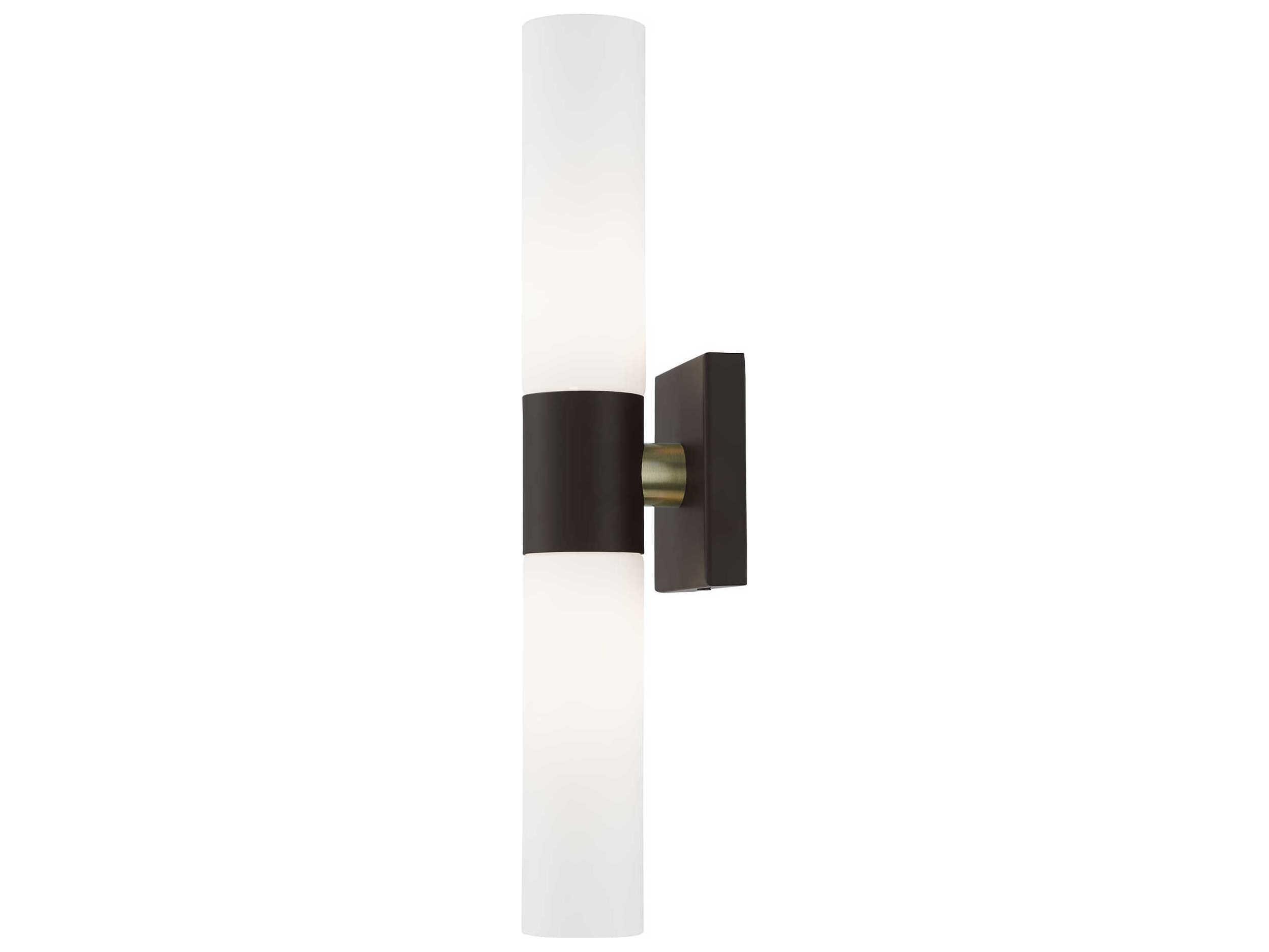 Livex Lighting Aero 2-Light Bronze With Antique Brass Accent Glass Wall Sconce