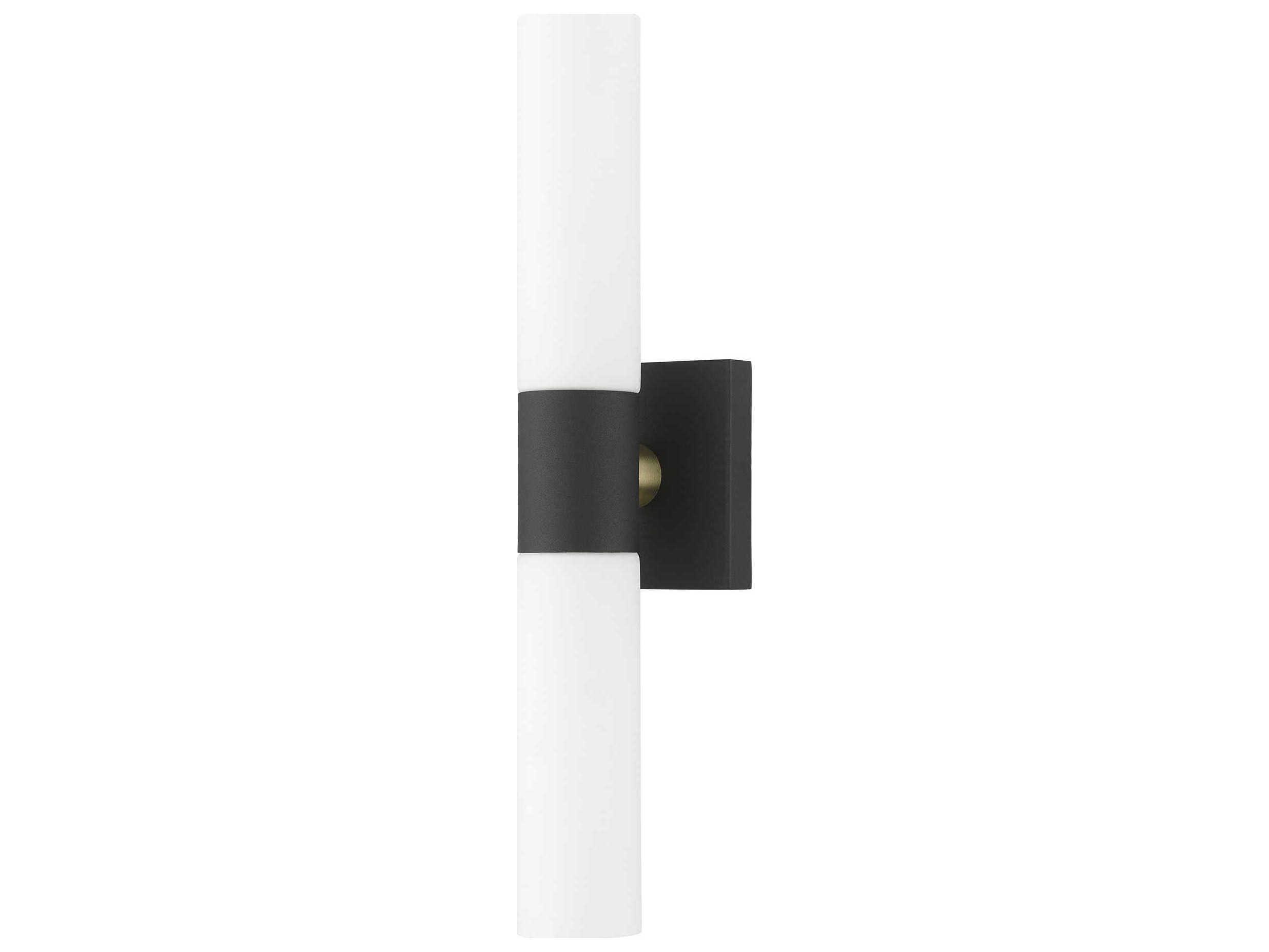 Livex Lighting Aero 2-Light Textured Black With Antique Brass Accent Glass Wall Sconce