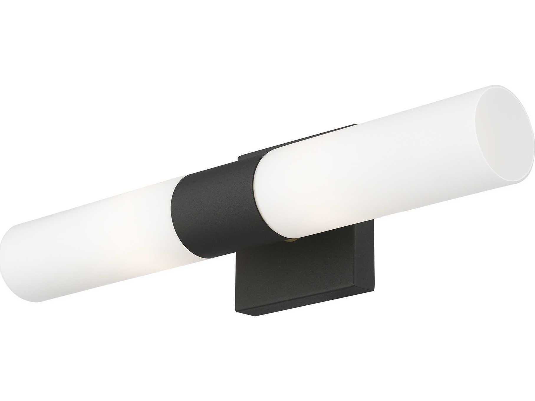 Livex Lighting Aero 2-Light Textured Black With Antique Brass Accent Glass Wall Sconce