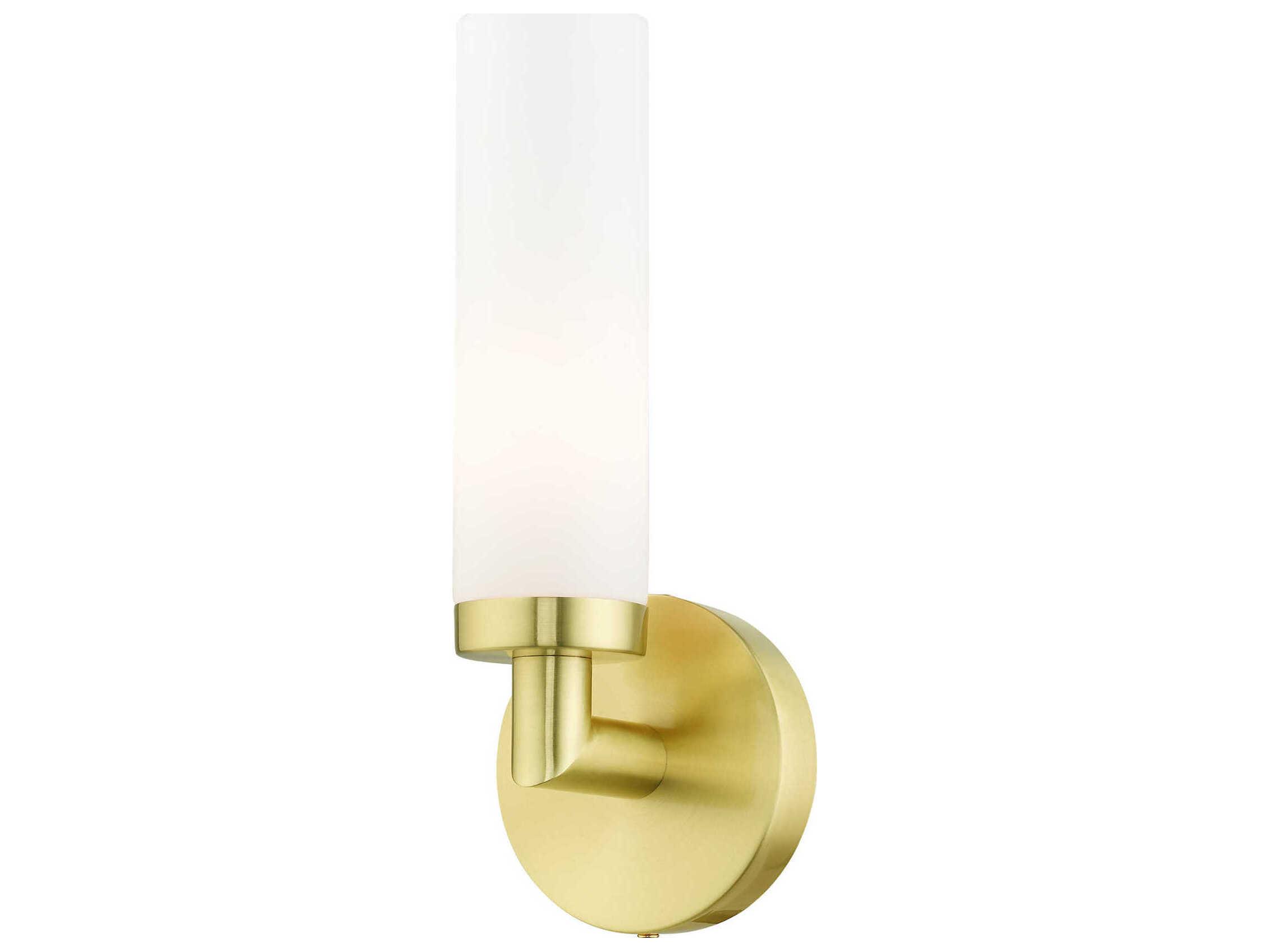 Livex Lighting Aero 1-Light Satin Brass White Glass Wall Sconce