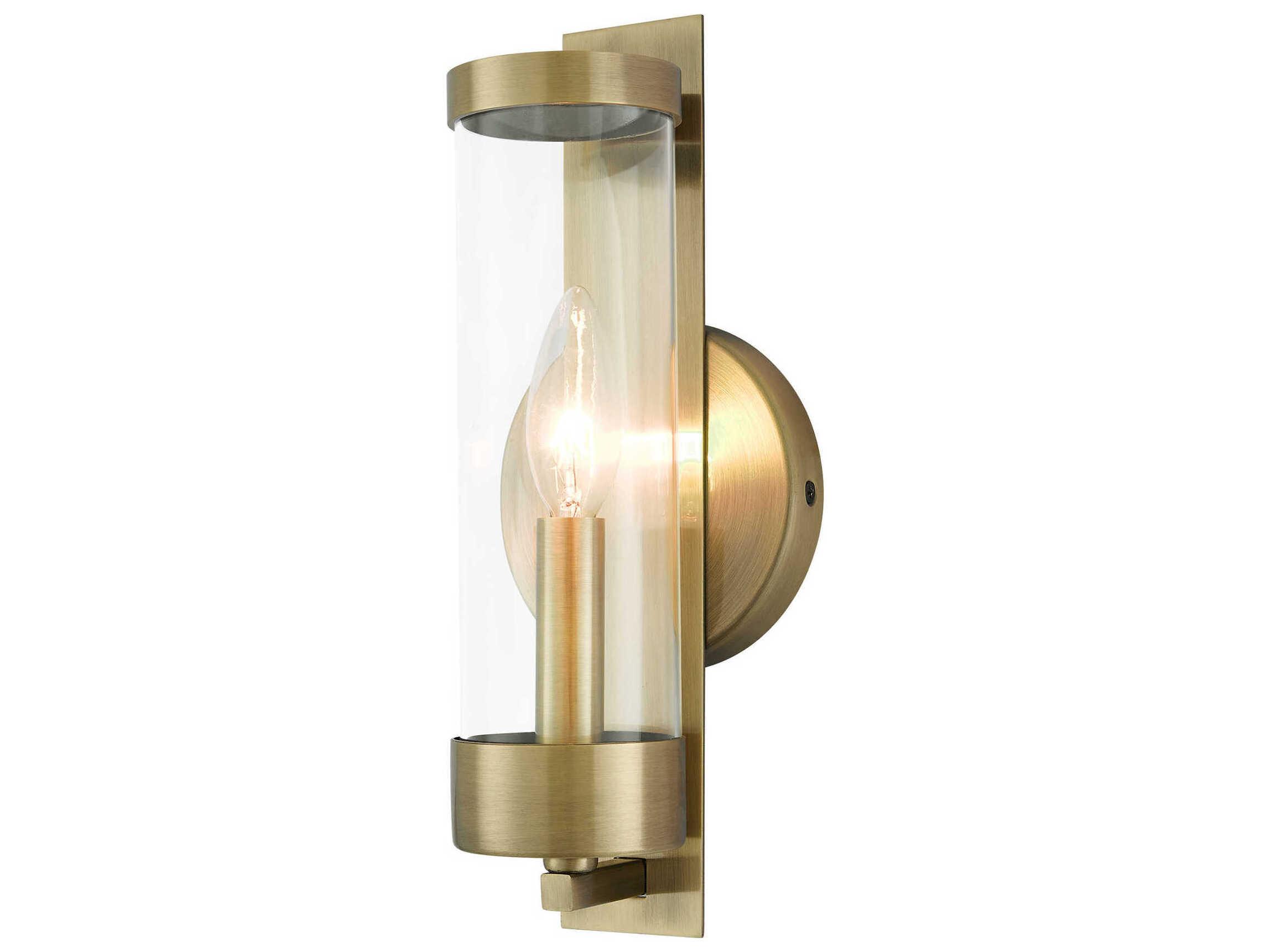 Livex Lighting Castleton 1-Light Antique Brass Clear Glass Wall Sconce