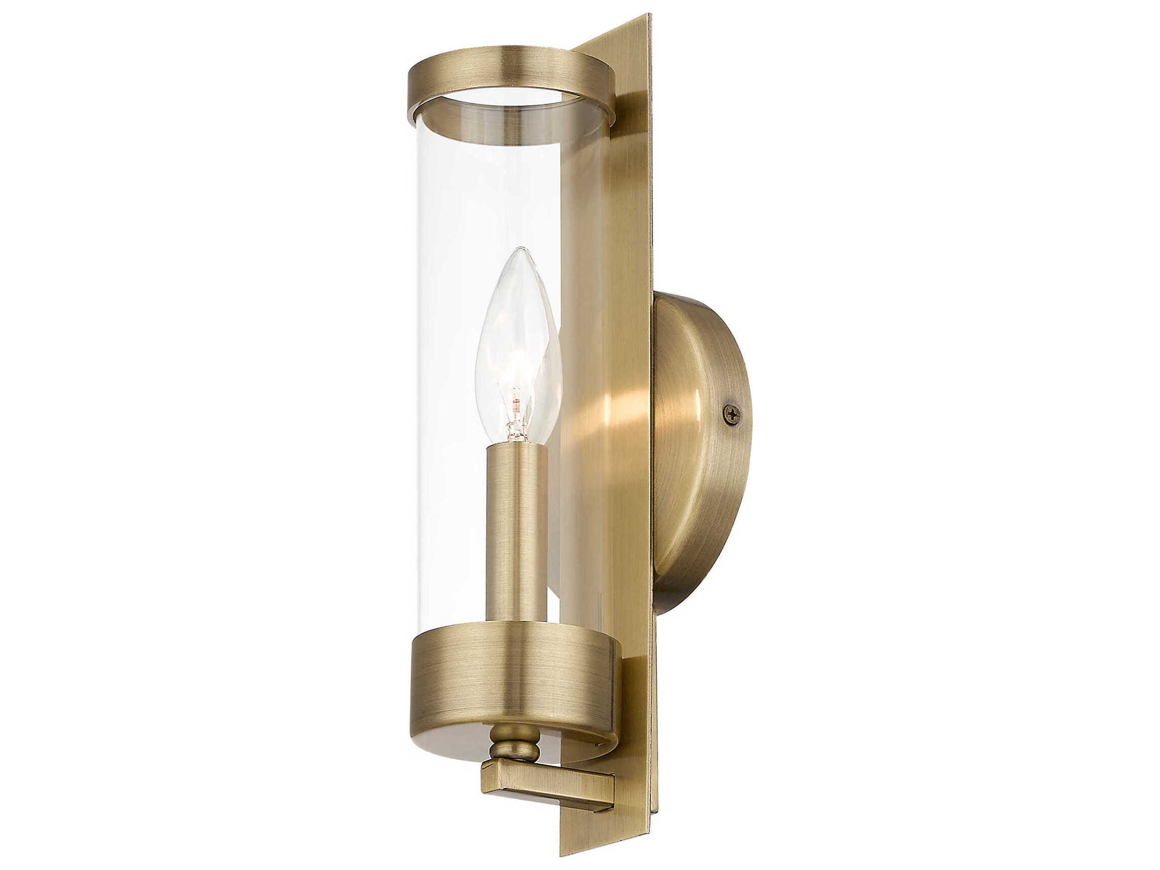Livex Lighting Castleton 1-Light Antique Brass Clear Glass Wall Sconce