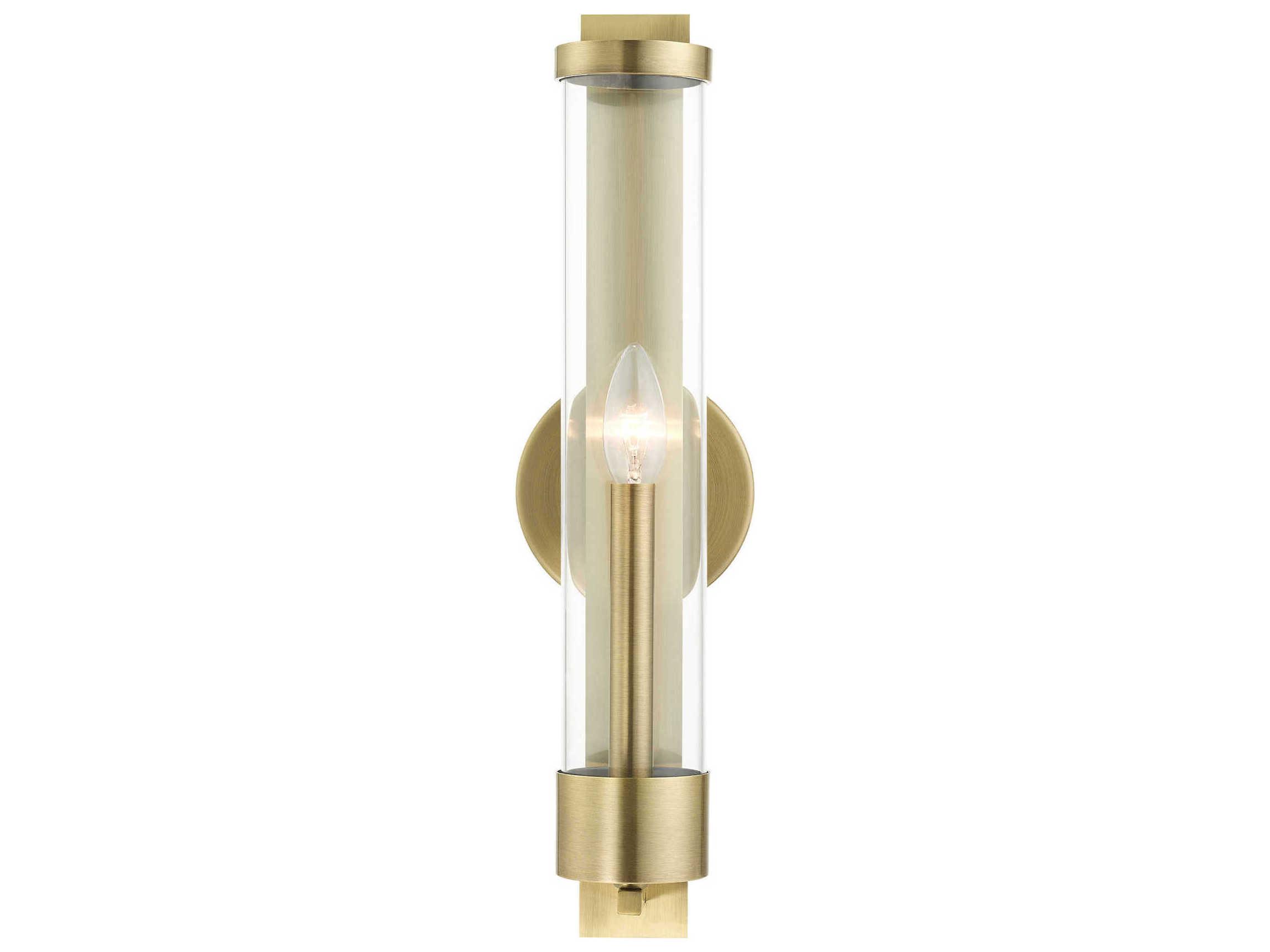 Livex Lighting Castleton 1-Light Antique Brass Clear Glass Wall Sconce