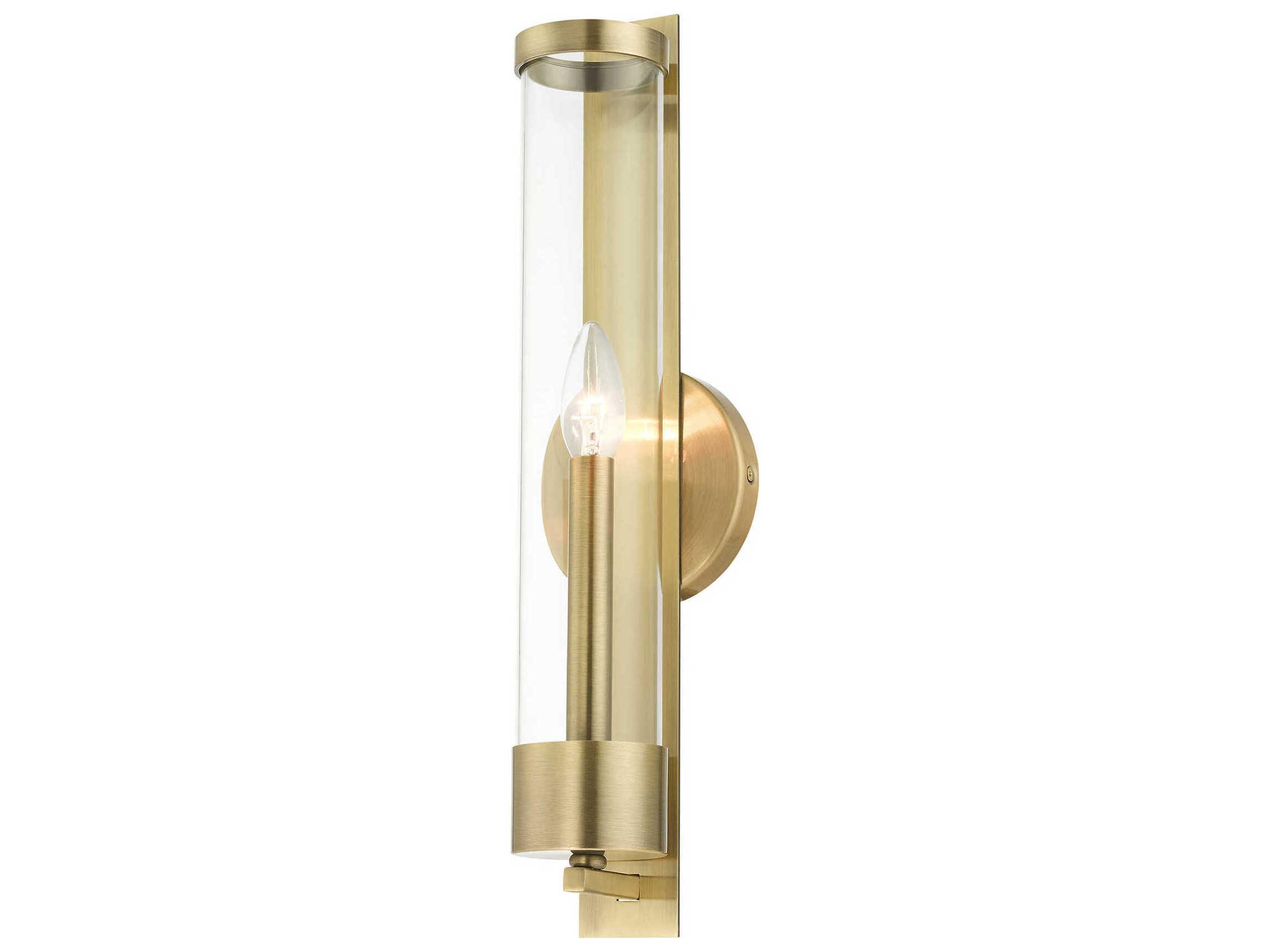 Livex Lighting Castleton 1-Light Antique Brass Clear Glass Wall Sconce