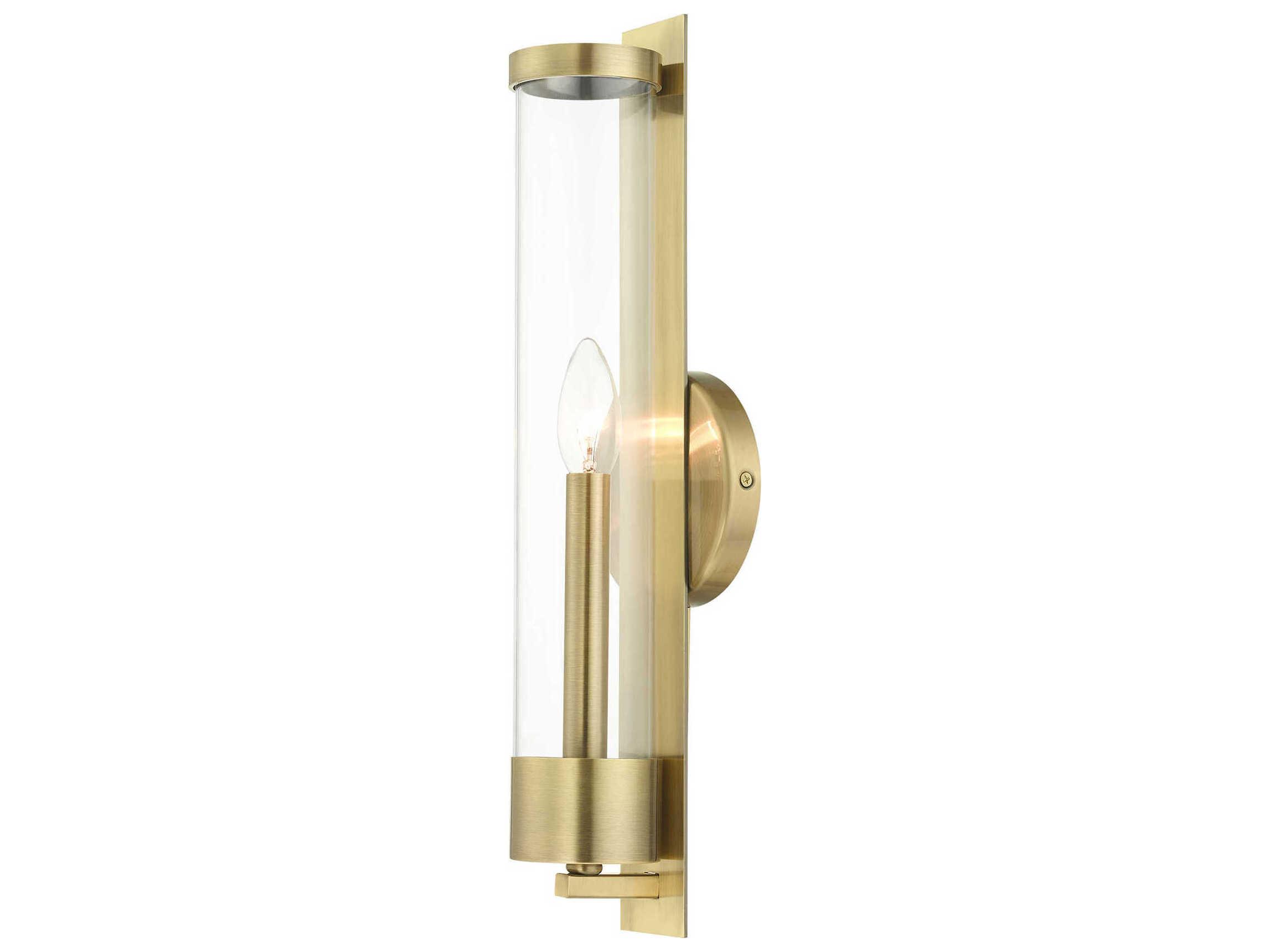 Livex Lighting Castleton 1-Light Antique Brass Clear Glass Wall Sconce