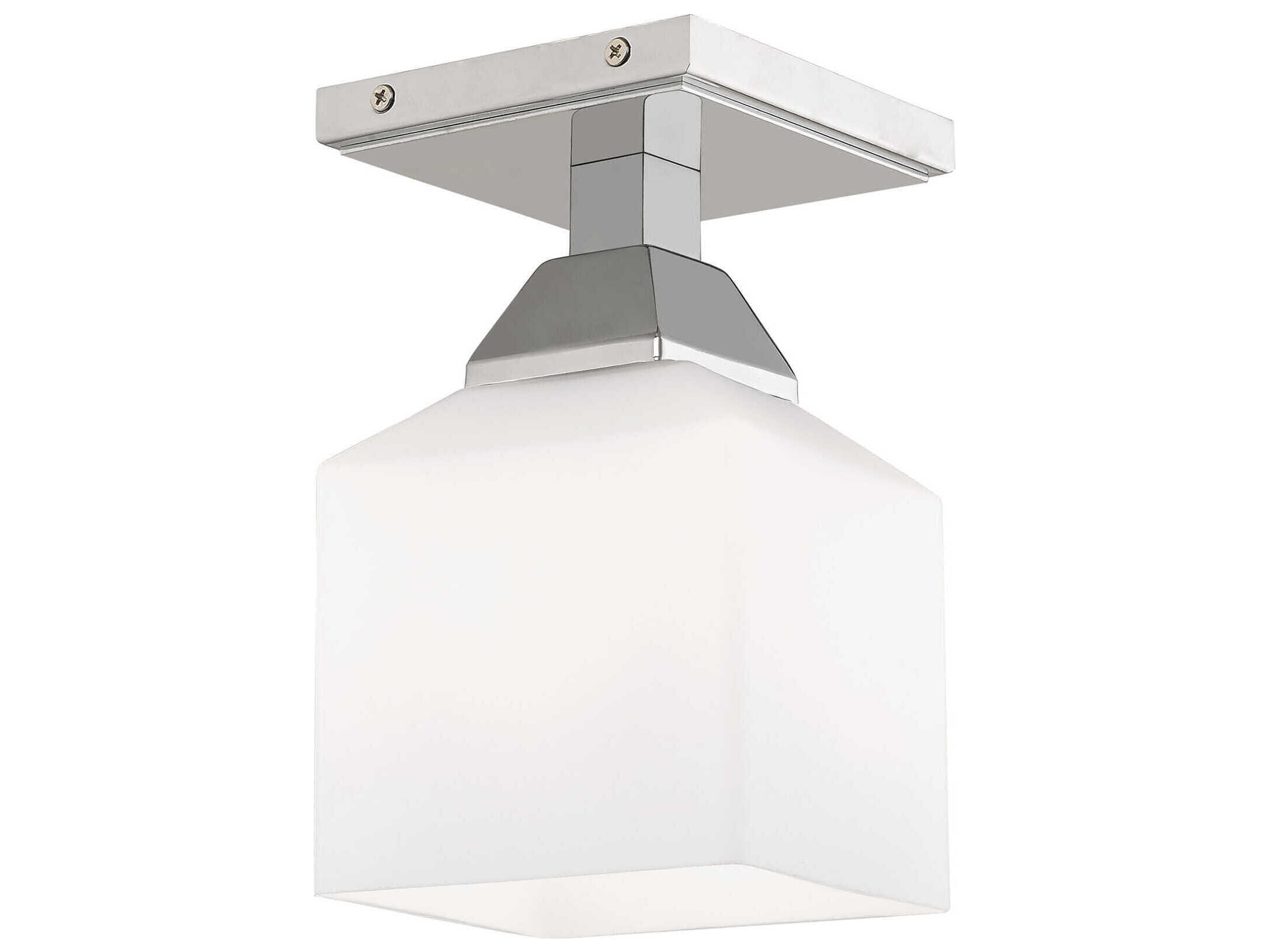 Livex Lighting Aragon 1-Light Polished Chrome White Glass Semi Flush Mount