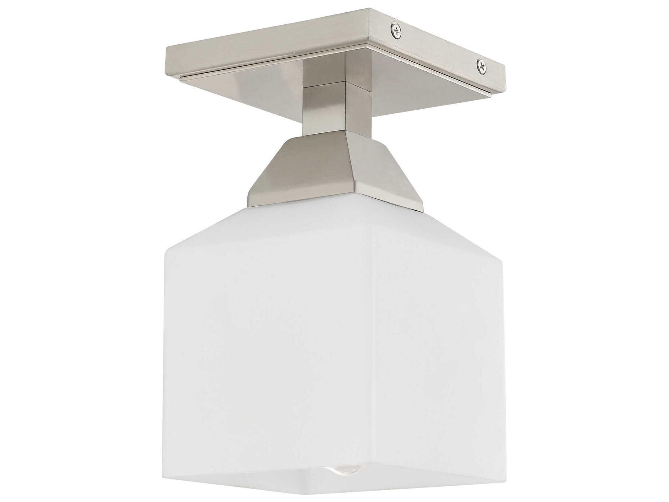 Livex Lighting Aragon 1-Light Brushed Nickel White Glass Semi Flush Mount