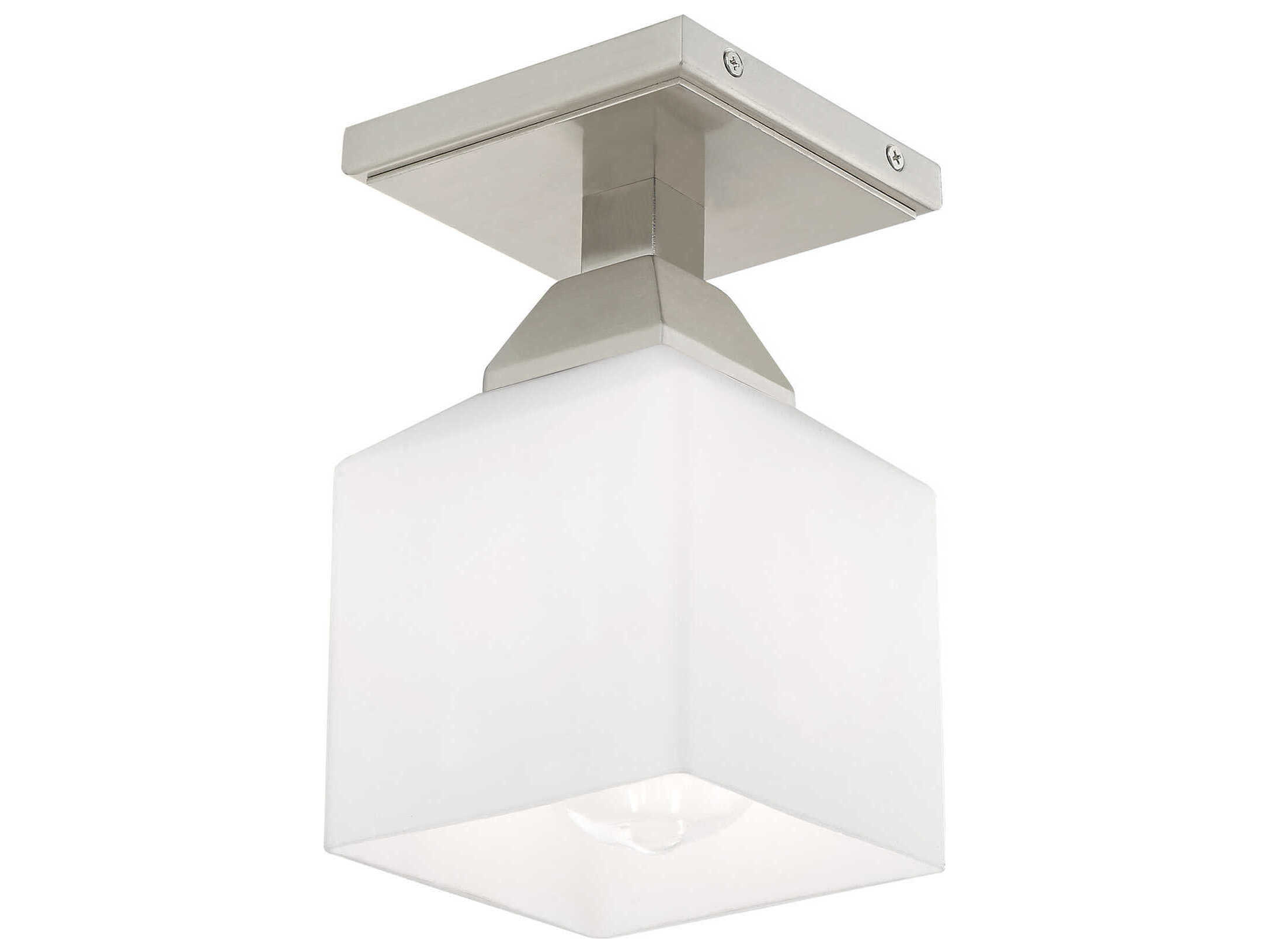 Livex Lighting Aragon 1-Light Brushed Nickel White Glass Semi Flush Mount