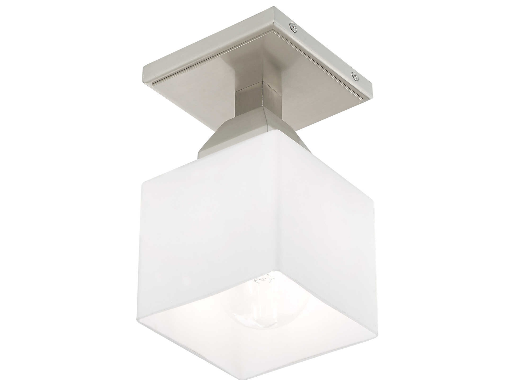 Livex Lighting Aragon 1-Light Brushed Nickel White Glass Semi Flush Mount
