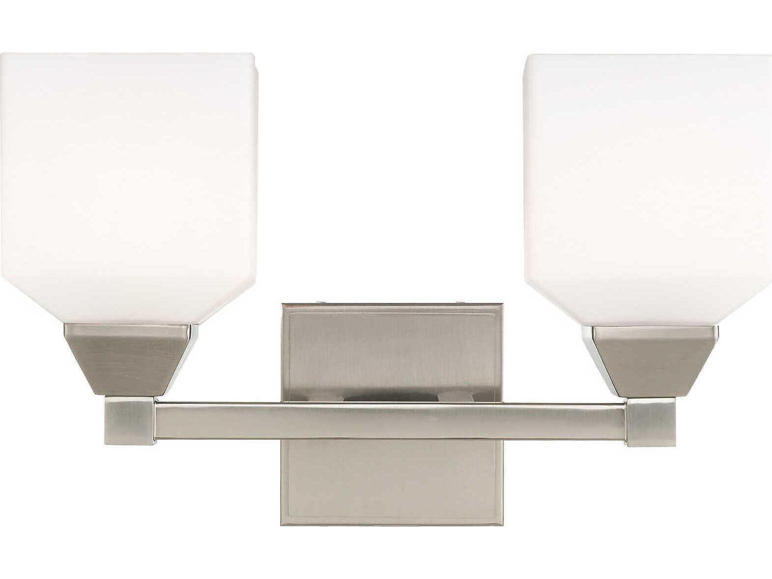 Livex Lighting Aragon 2-Light Brushed Nickel White Glass Vanity Light