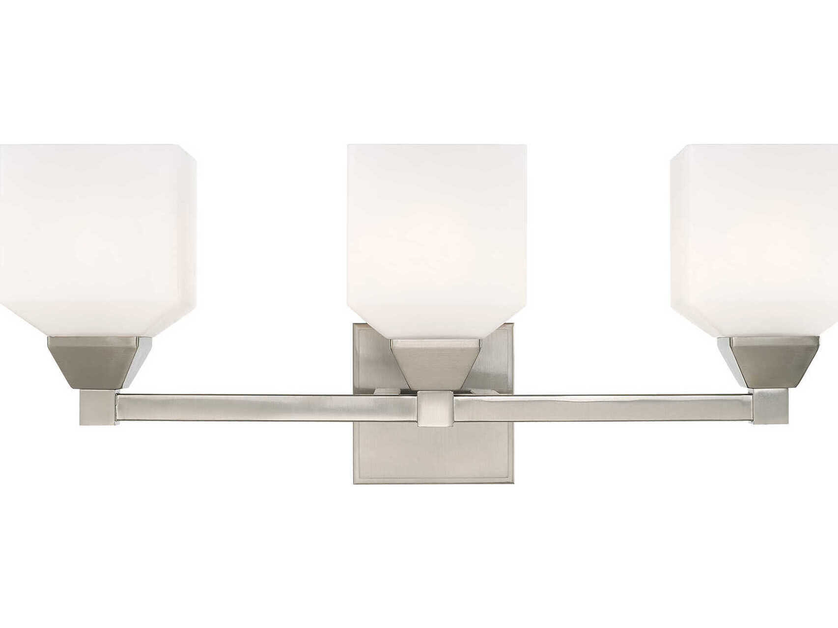 Livex Lighting Aragon 3-Light Brushed Nickel White Glass Vanity Light