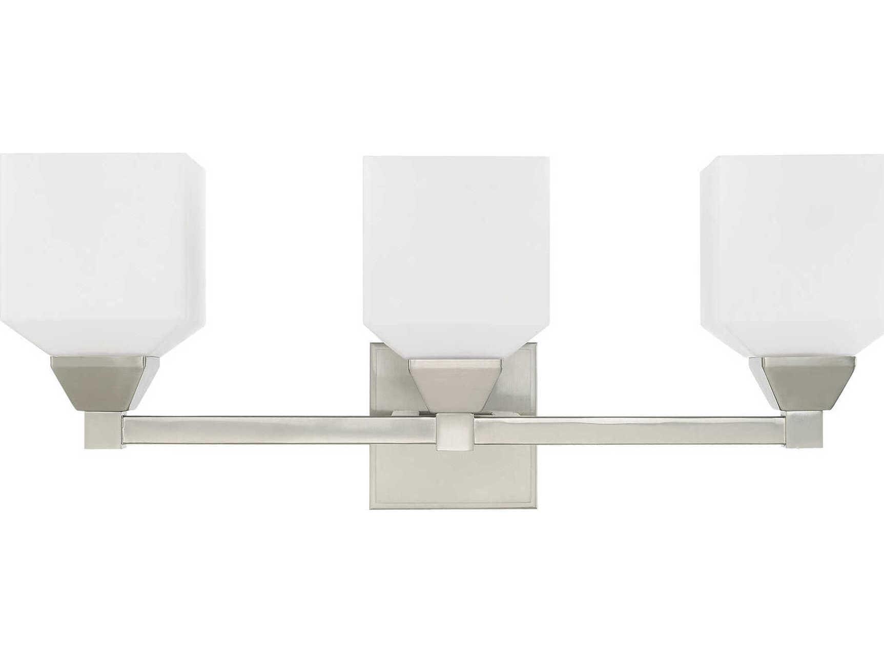 Livex Lighting Aragon 3-Light Brushed Nickel White Glass Vanity Light
