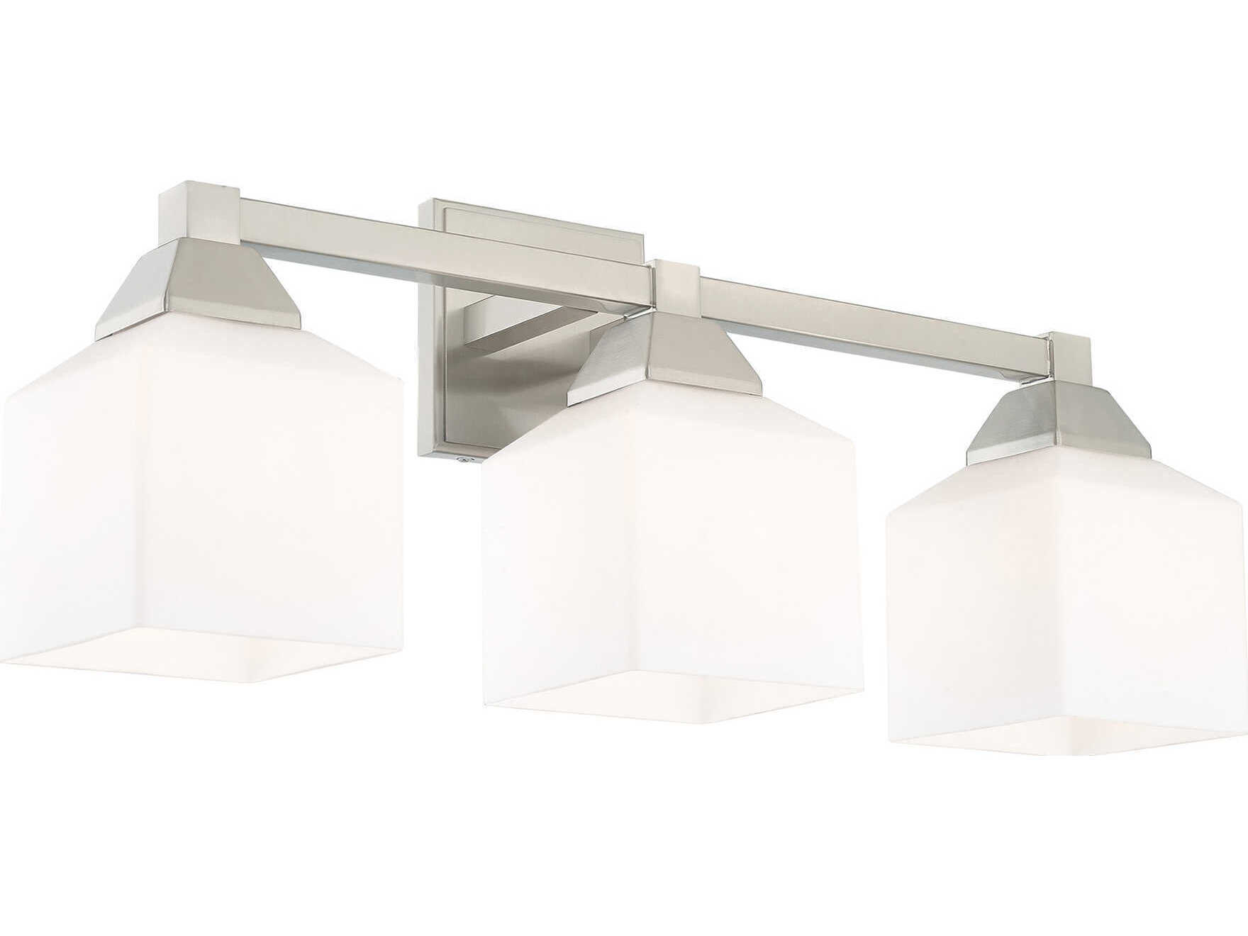 Livex Lighting Aragon 3-Light Brushed Nickel White Glass Vanity Light