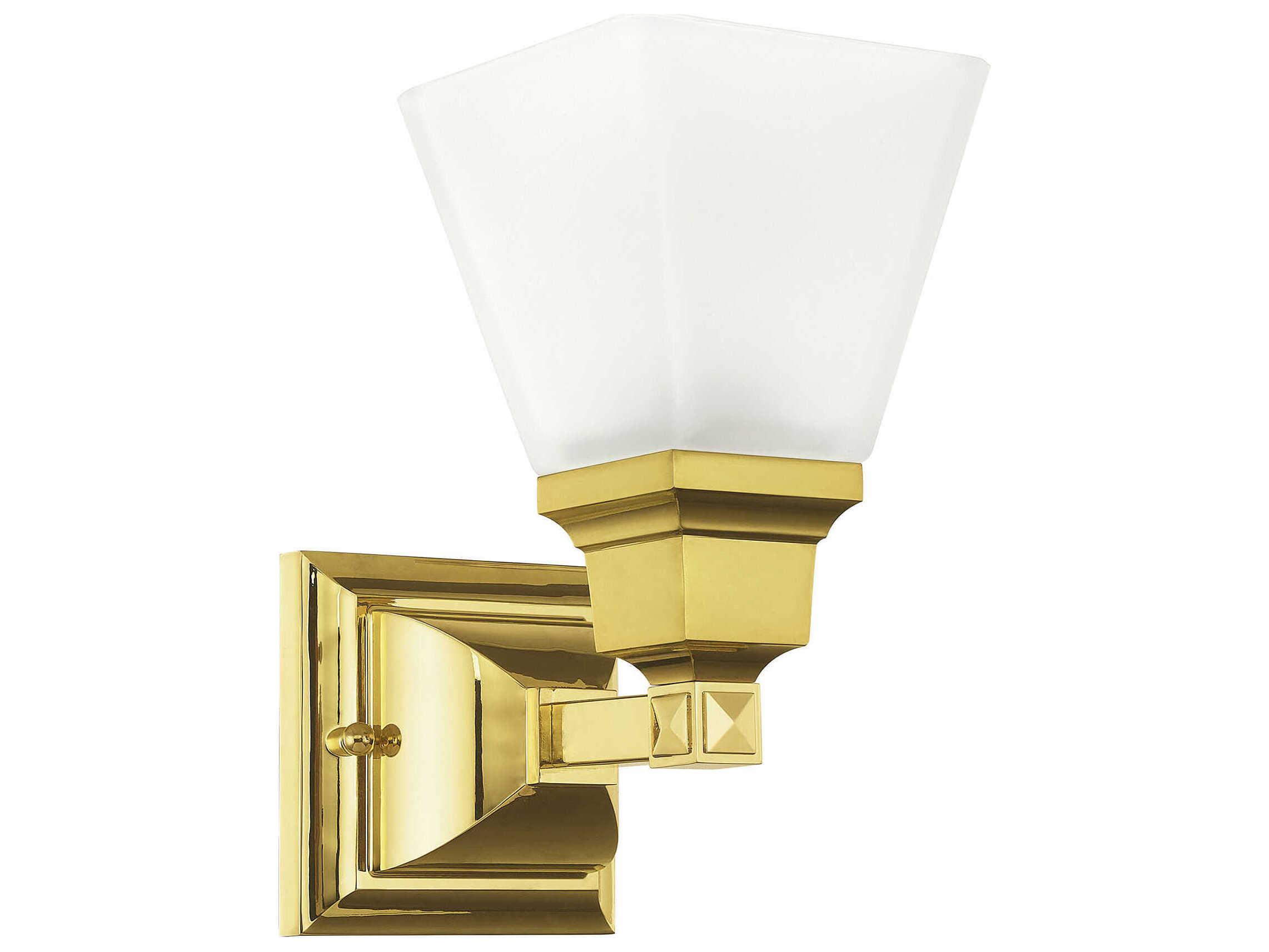 Livex Lighting Mission 1-Light Polished Brass Glass Wall Sconce