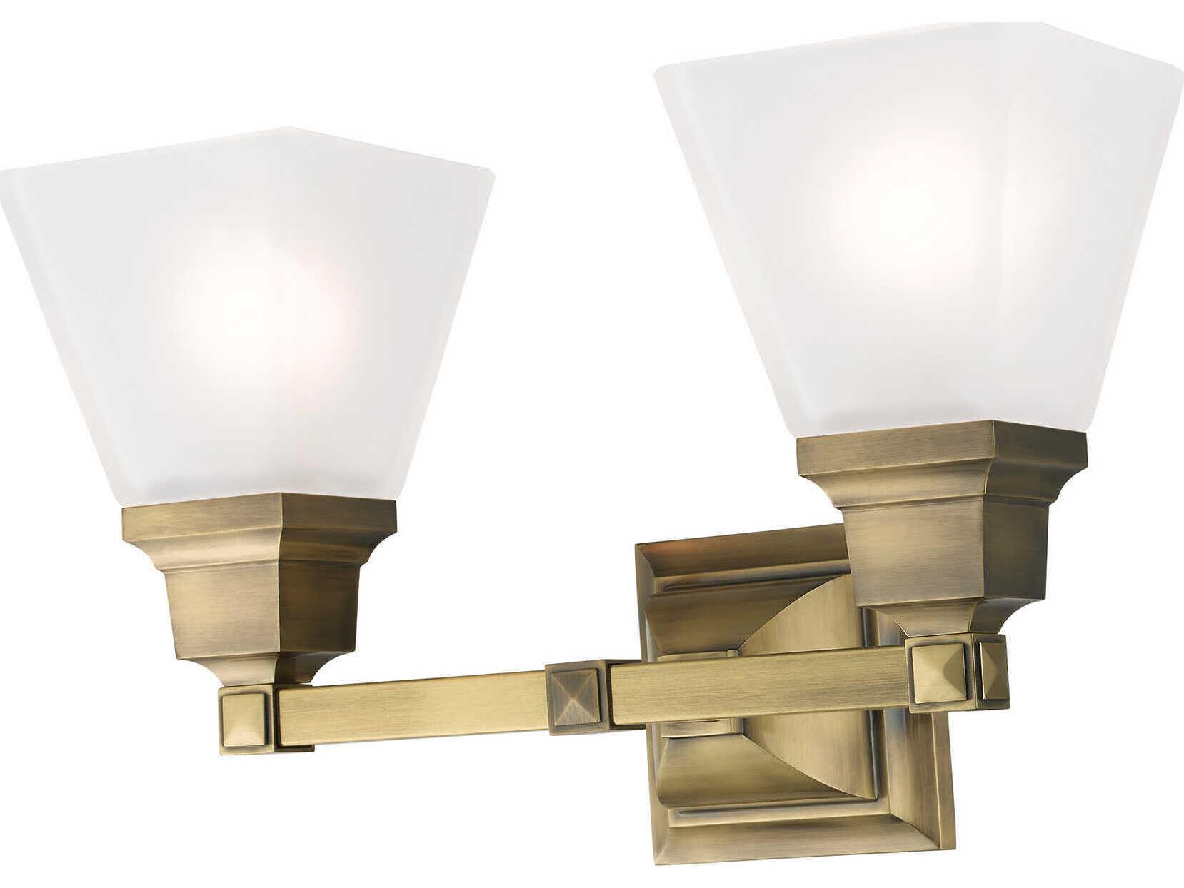 Livex Lighting Mission 2-Light Antique Brass Glass Vanity Light