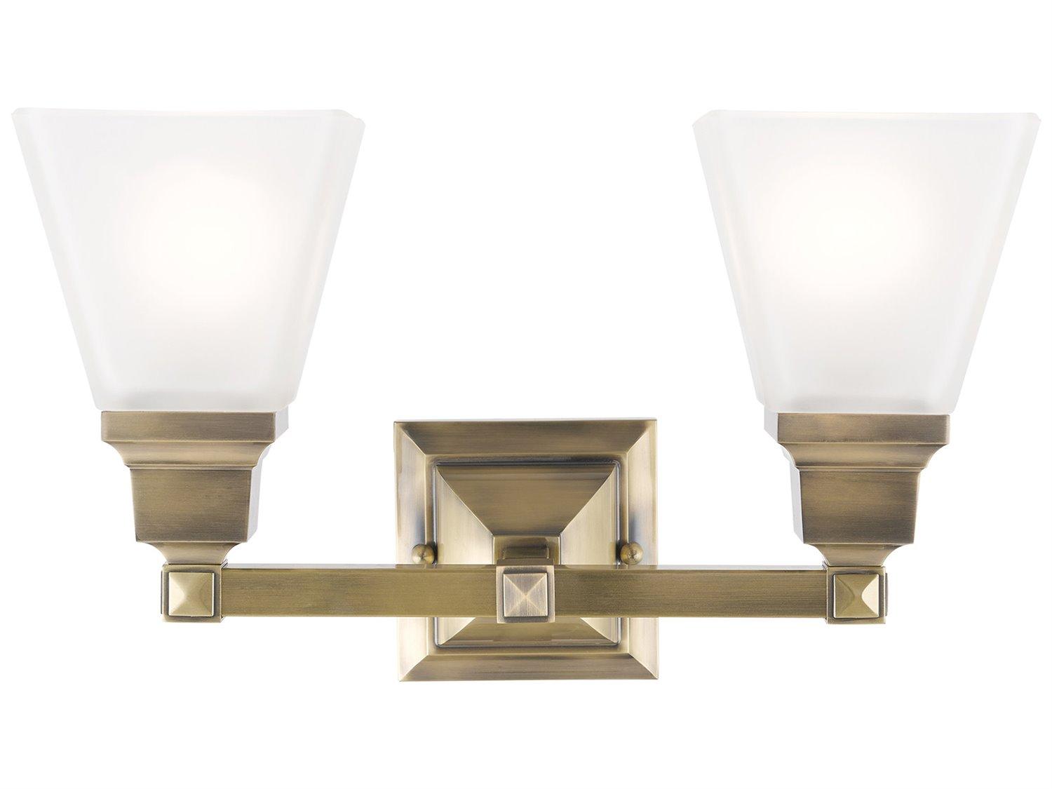 Livex Lighting Mission 2-Light Antique Brass Glass Vanity Light