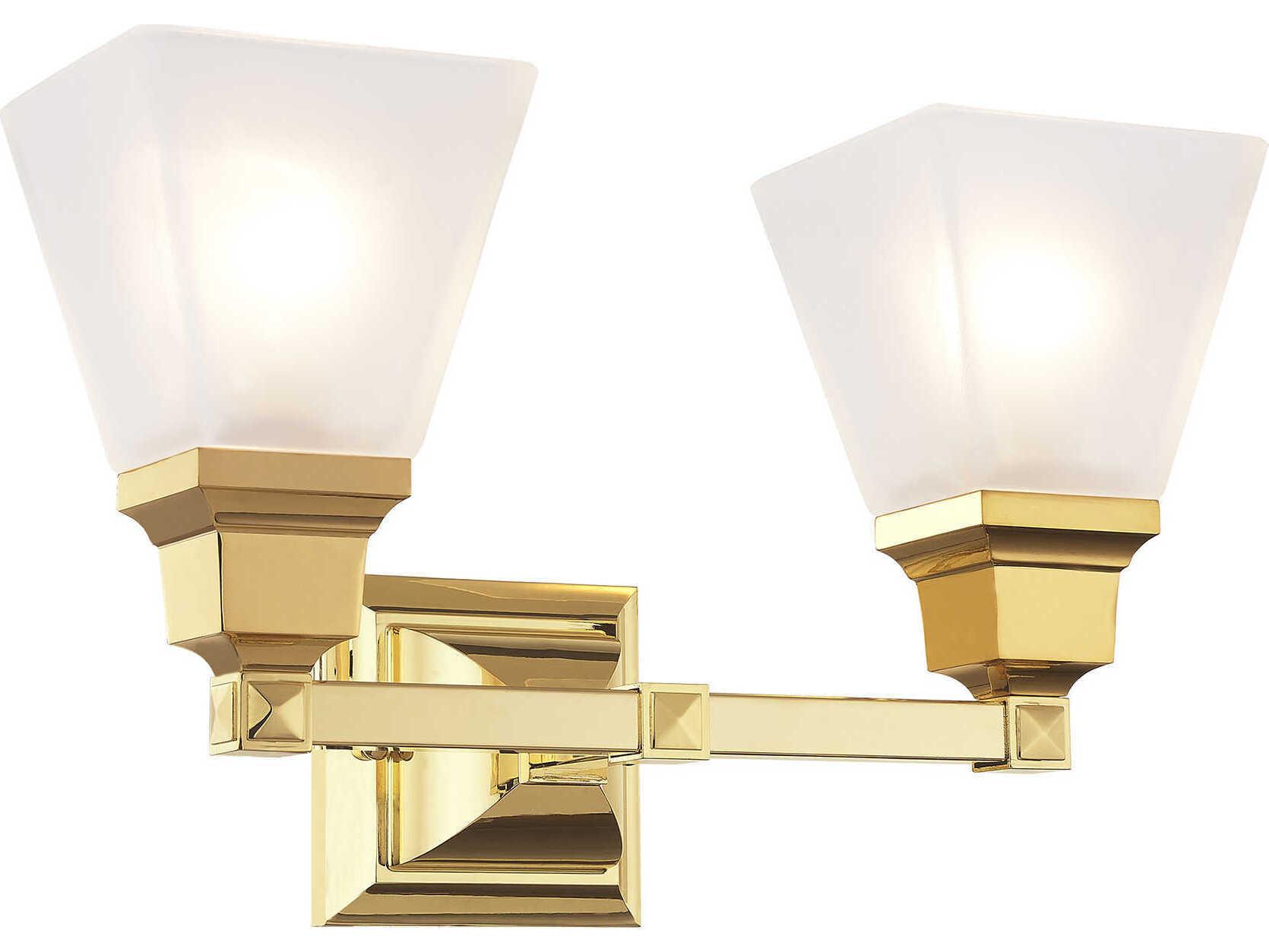 Livex Lighting Mission 2-Light Polished Brass Glass Vanity Light