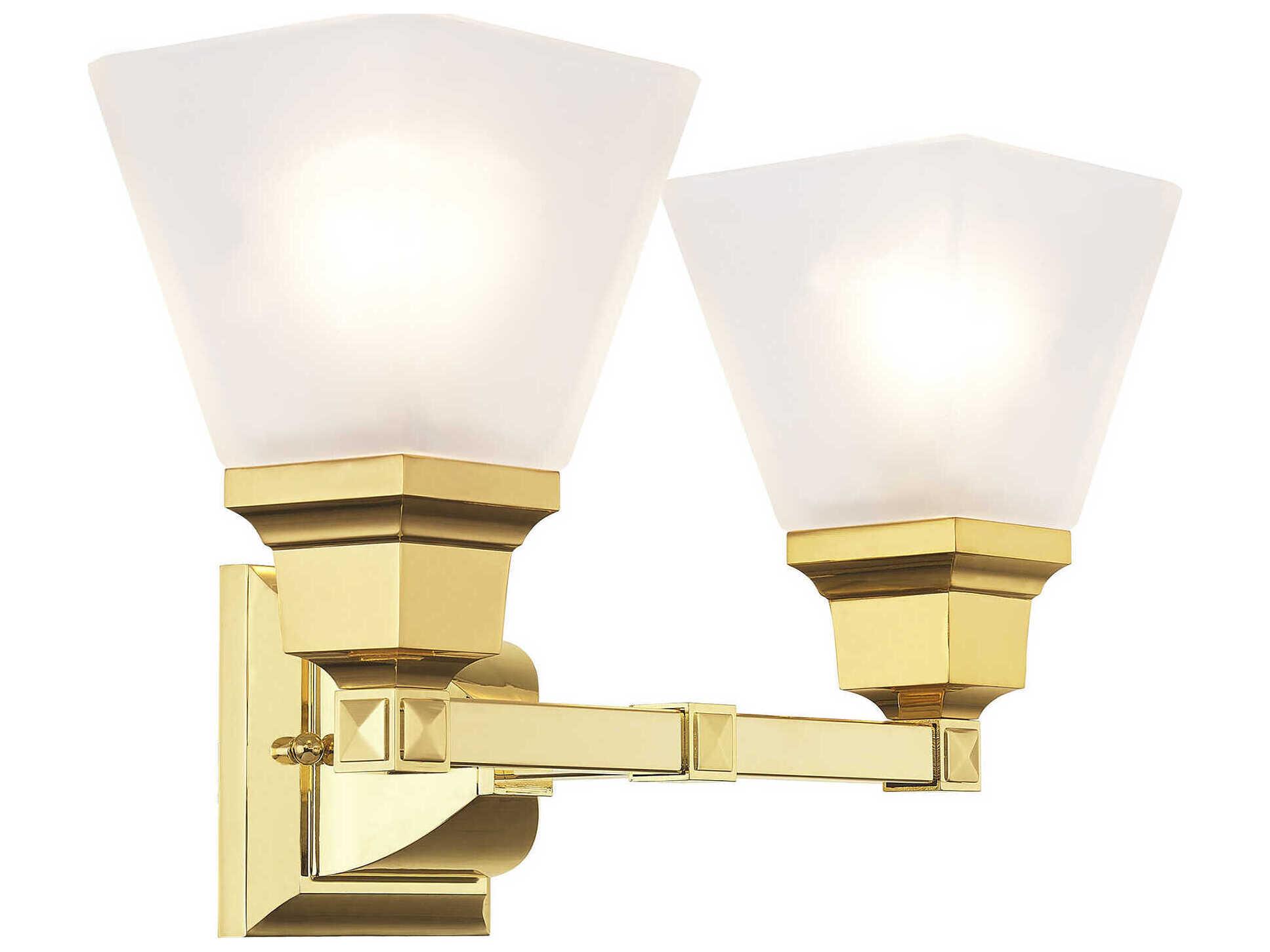 Livex Lighting Mission 2-Light Polished Brass Glass Vanity Light
