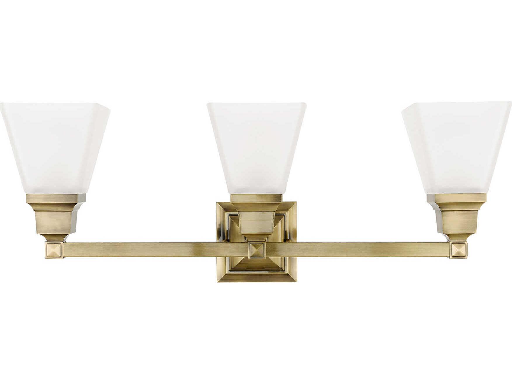 Livex Lighting Mission 3-Light Antique Brass Glass Vanity Light