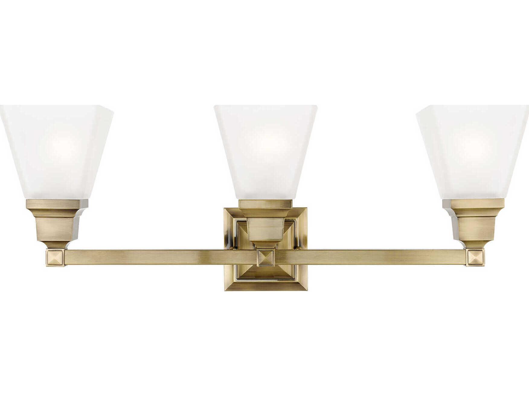 Livex Lighting Mission 3-Light Antique Brass Glass Vanity Light