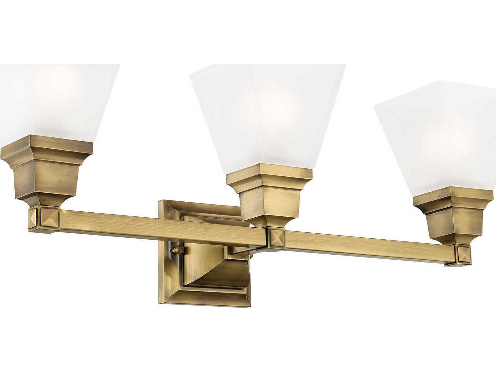 Livex Lighting Mission 3-Light Antique Brass Glass Vanity Light