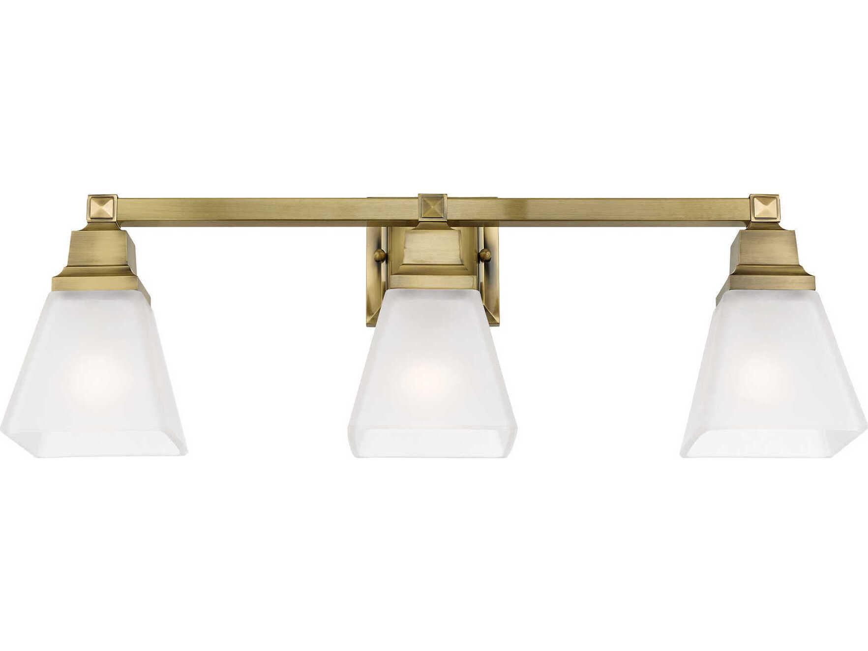 Livex Lighting Mission 3-Light Antique Brass Glass Vanity Light
