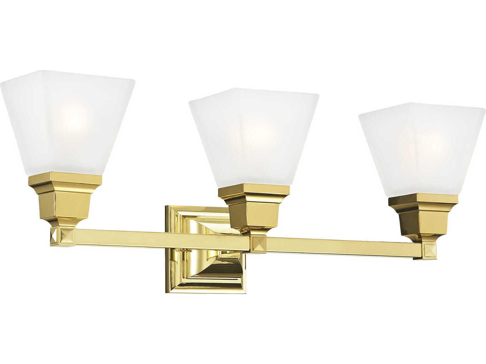Livex Lighting Mission 3-Light Polished Brass Glass Vanity Light