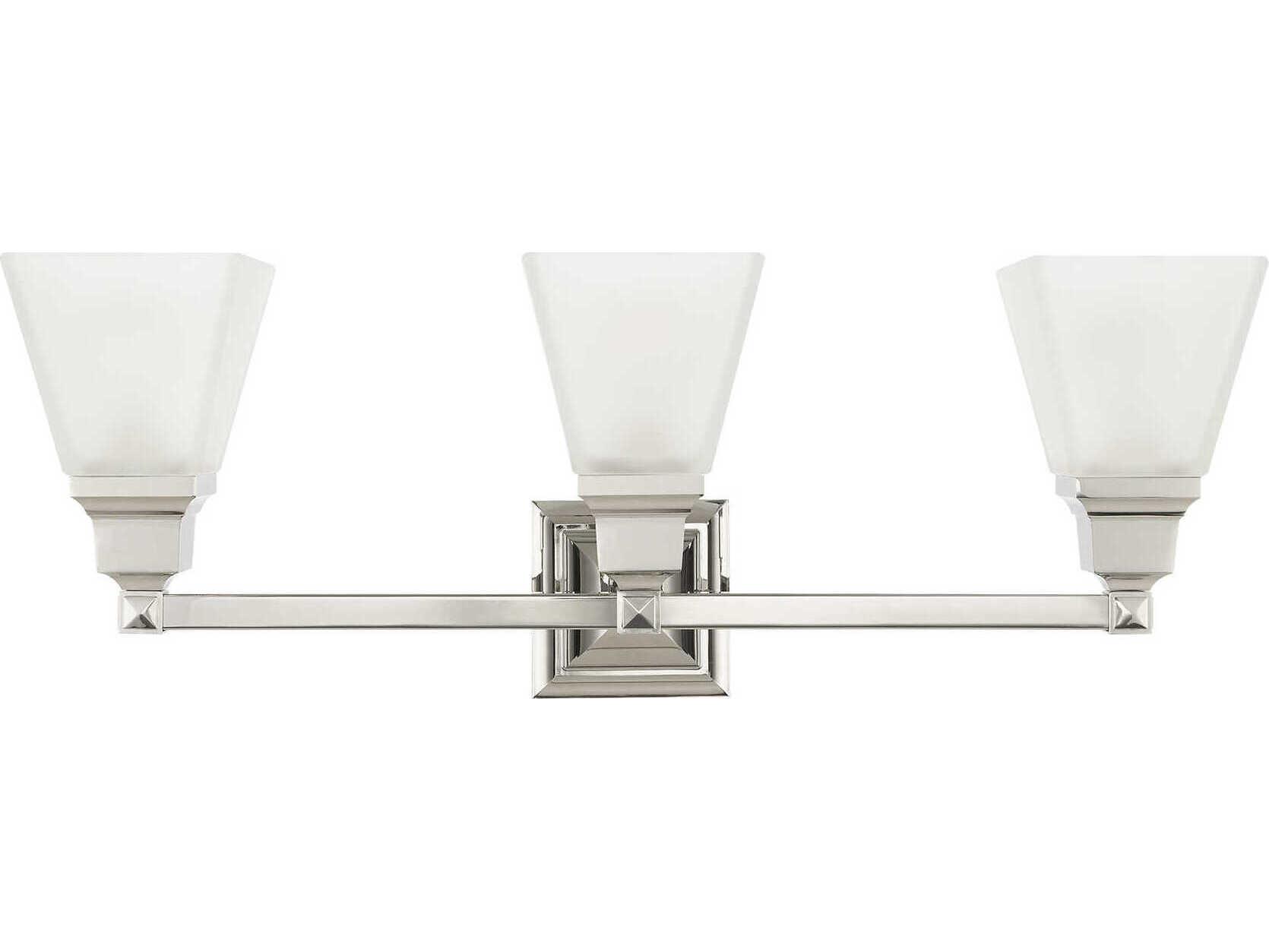 Livex Lighting Mission 3-Light Polished Nickel Glass Vanity Light