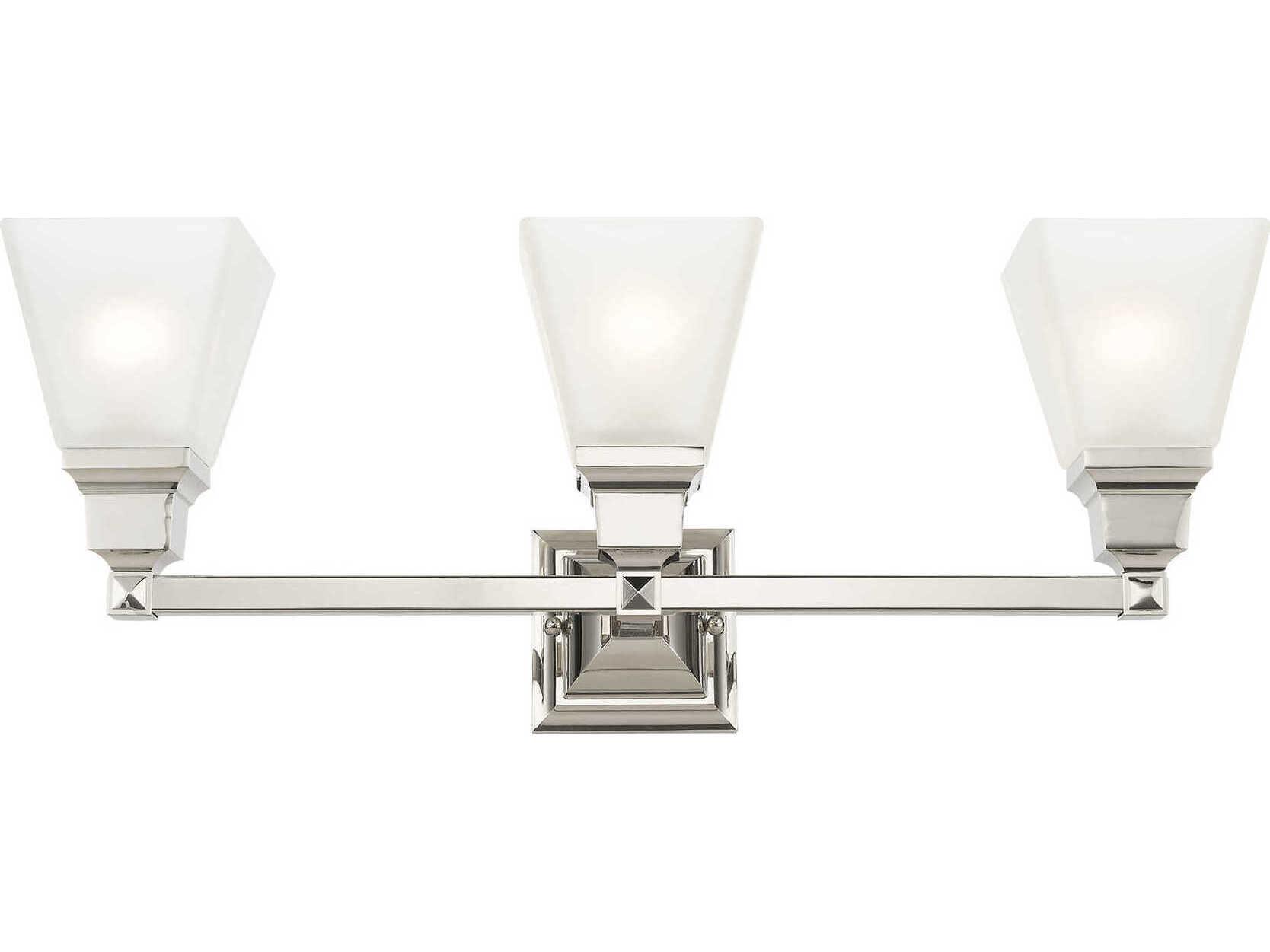 Livex Lighting Mission 3-Light Polished Nickel Glass Vanity Light
