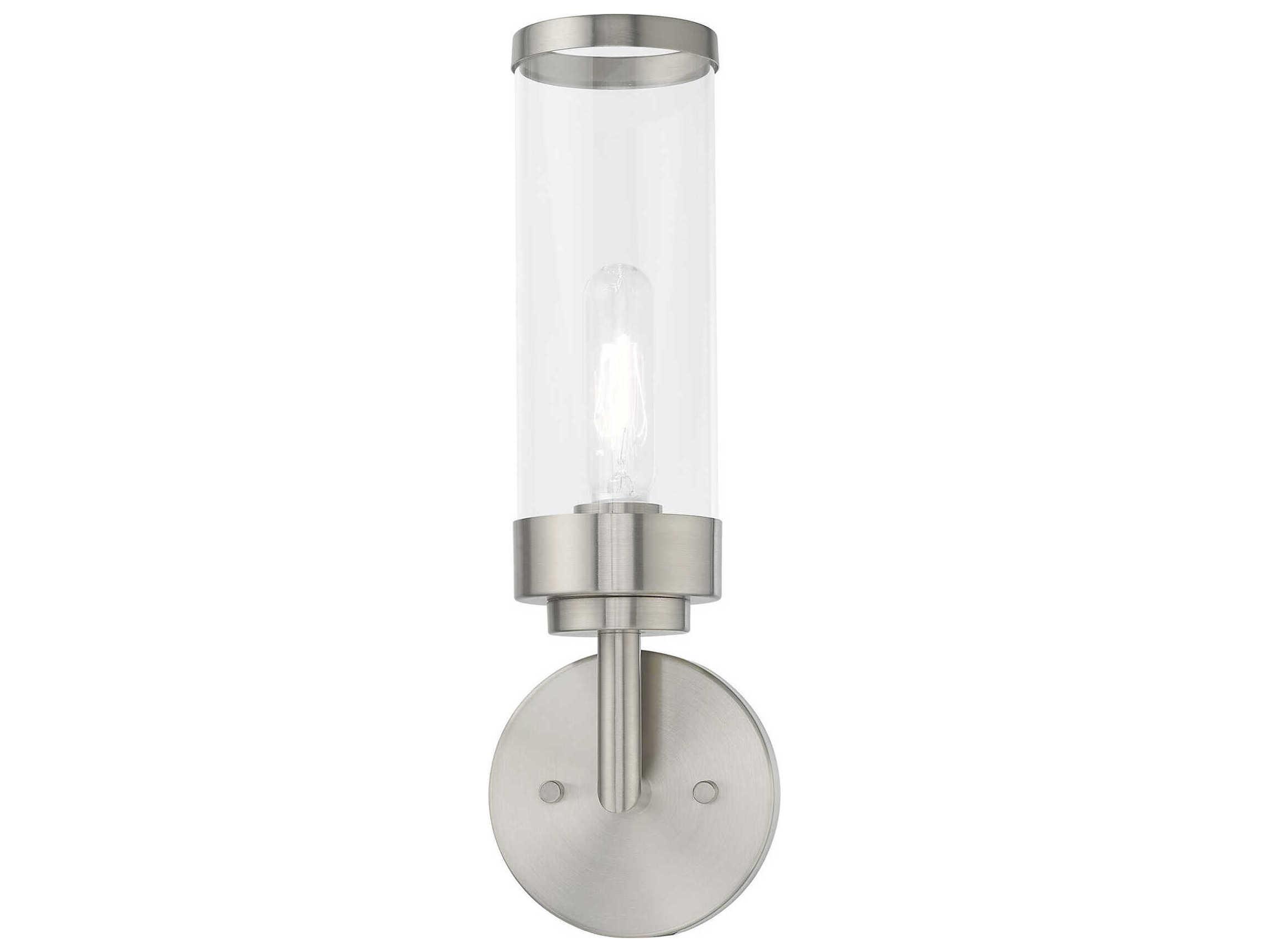 Livex Lighting Hillcrest 1-Light Brushed Nickel Clear Glass Wall Sconce