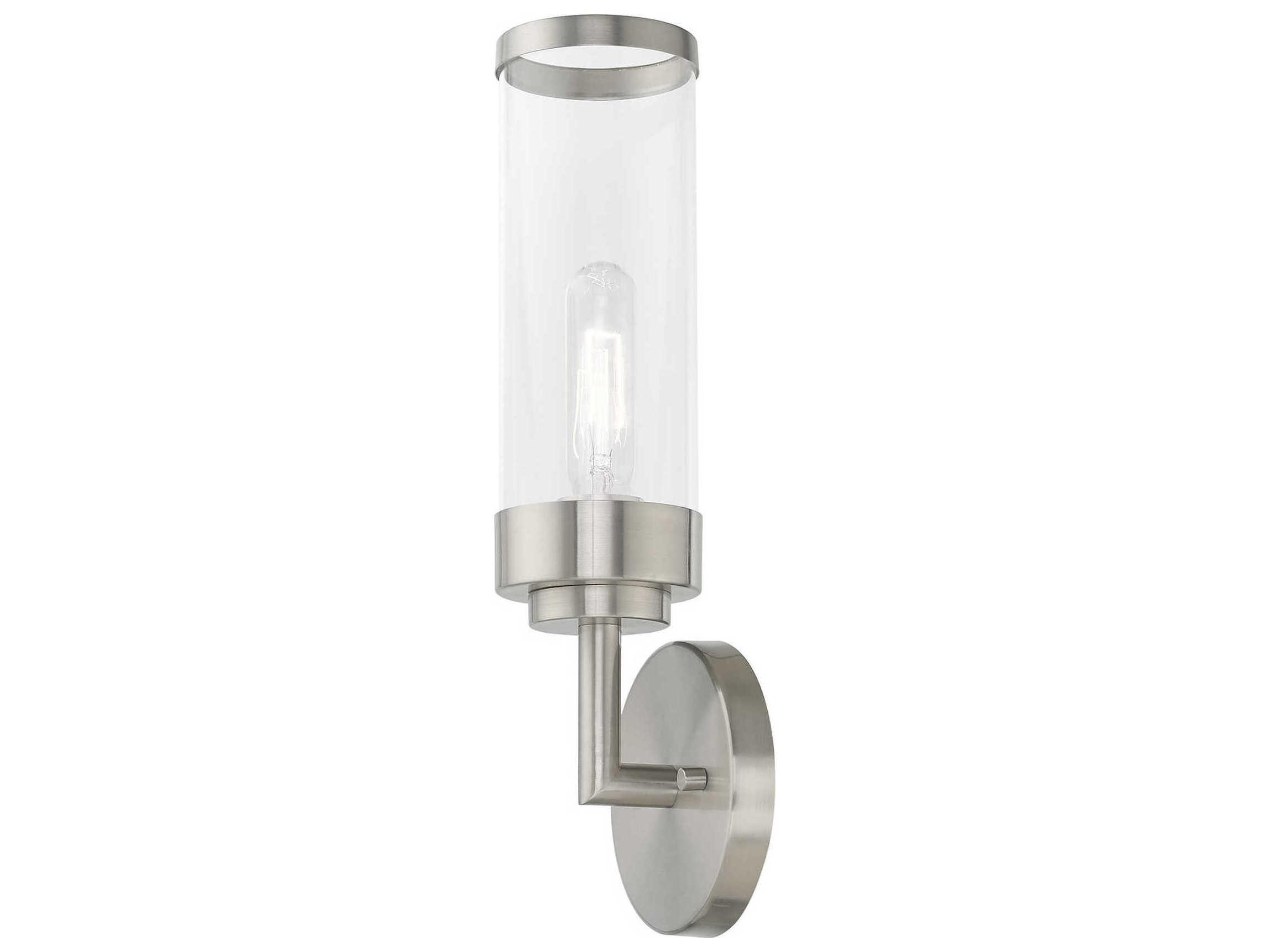 Livex Lighting Hillcrest 1-Light Brushed Nickel Clear Glass Wall Sconce