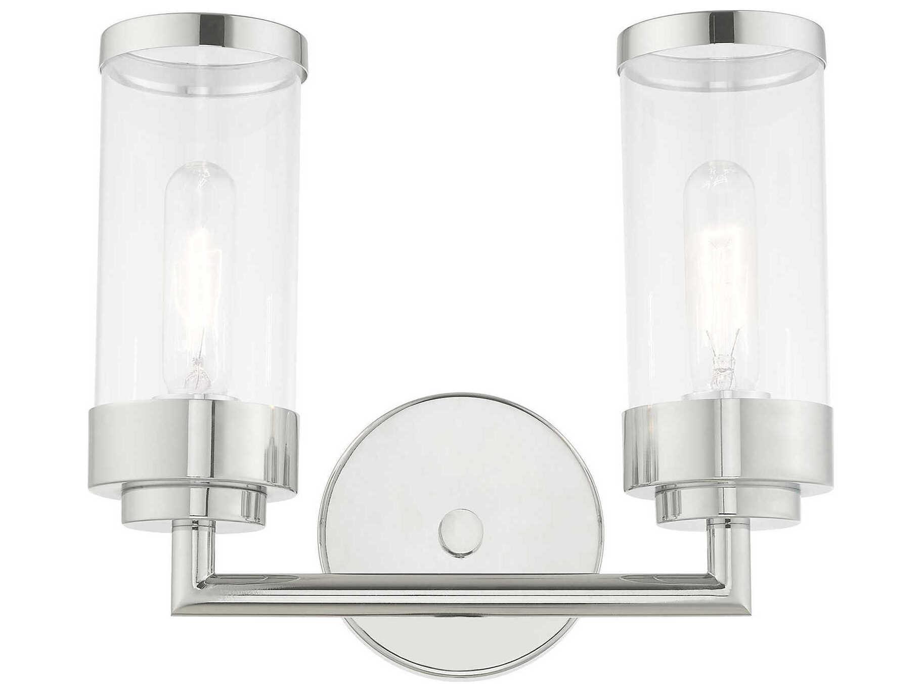 Livex Lighting Hillcrest 2-Light Polished Chrome Clear Glass Vanity Light