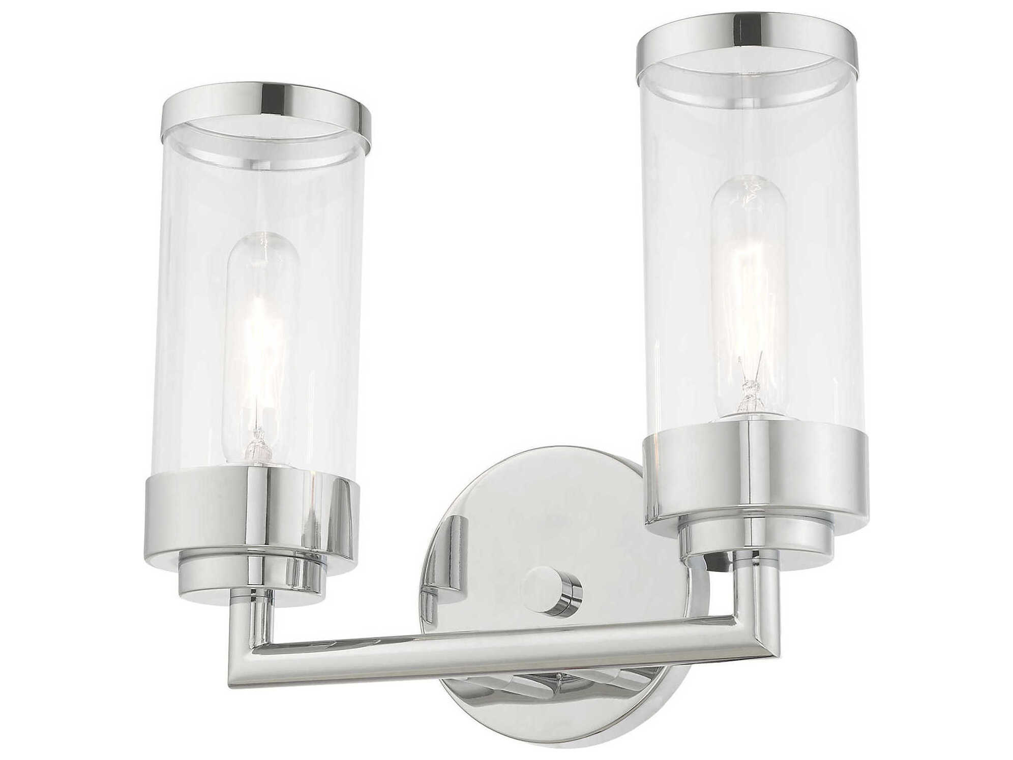 Livex Lighting Hillcrest 2-Light Polished Chrome Clear Glass Vanity Light