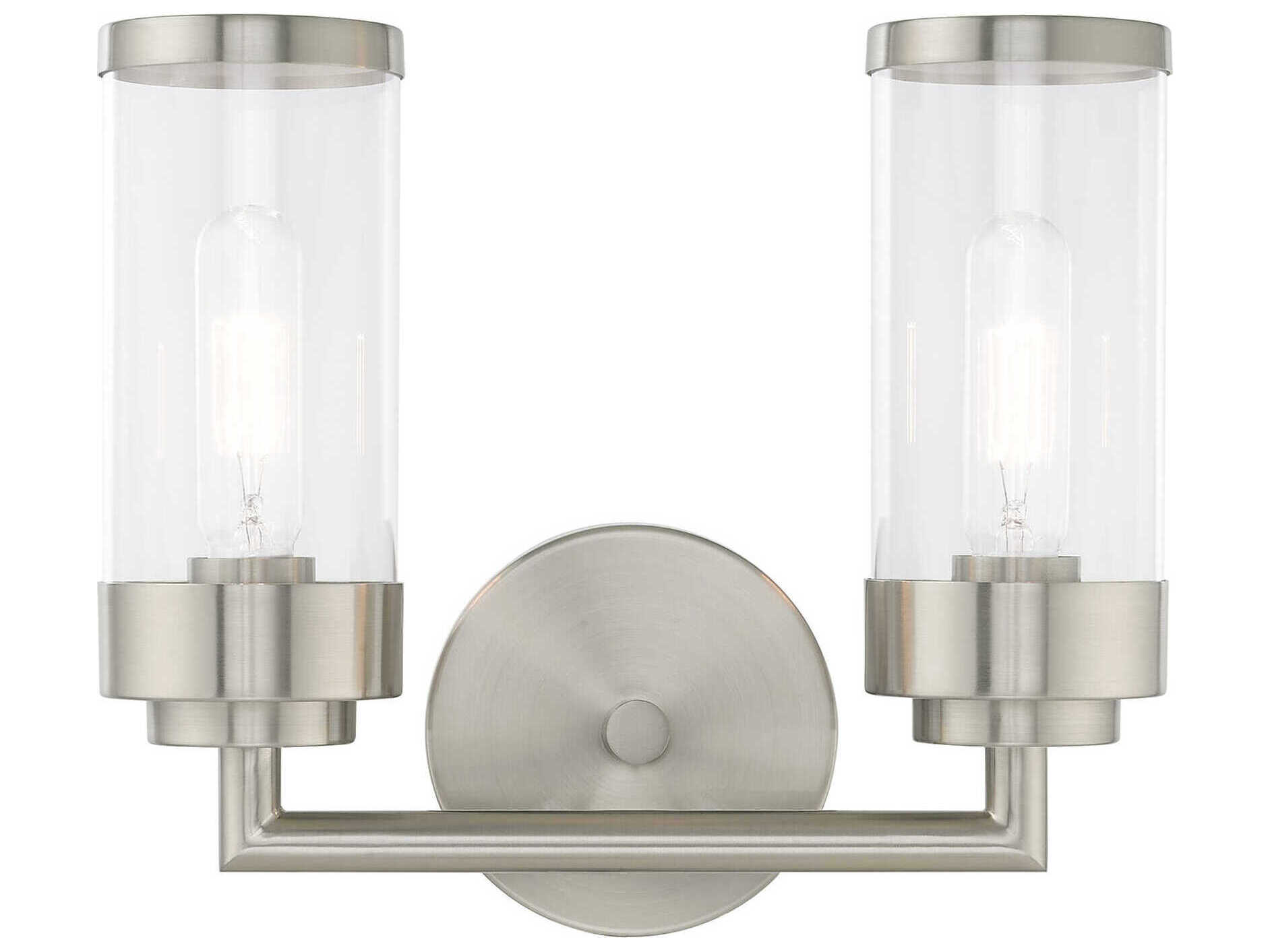 Livex Lighting Hillcrest 2-Light Brushed Nickel Clear Glass Vanity Light
