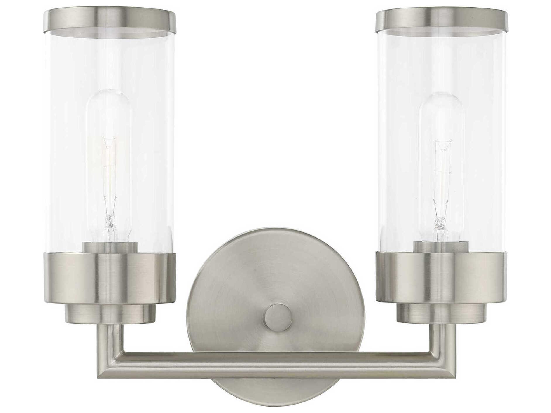 Livex Lighting Hillcrest 2-Light Brushed Nickel Clear Glass Vanity Light